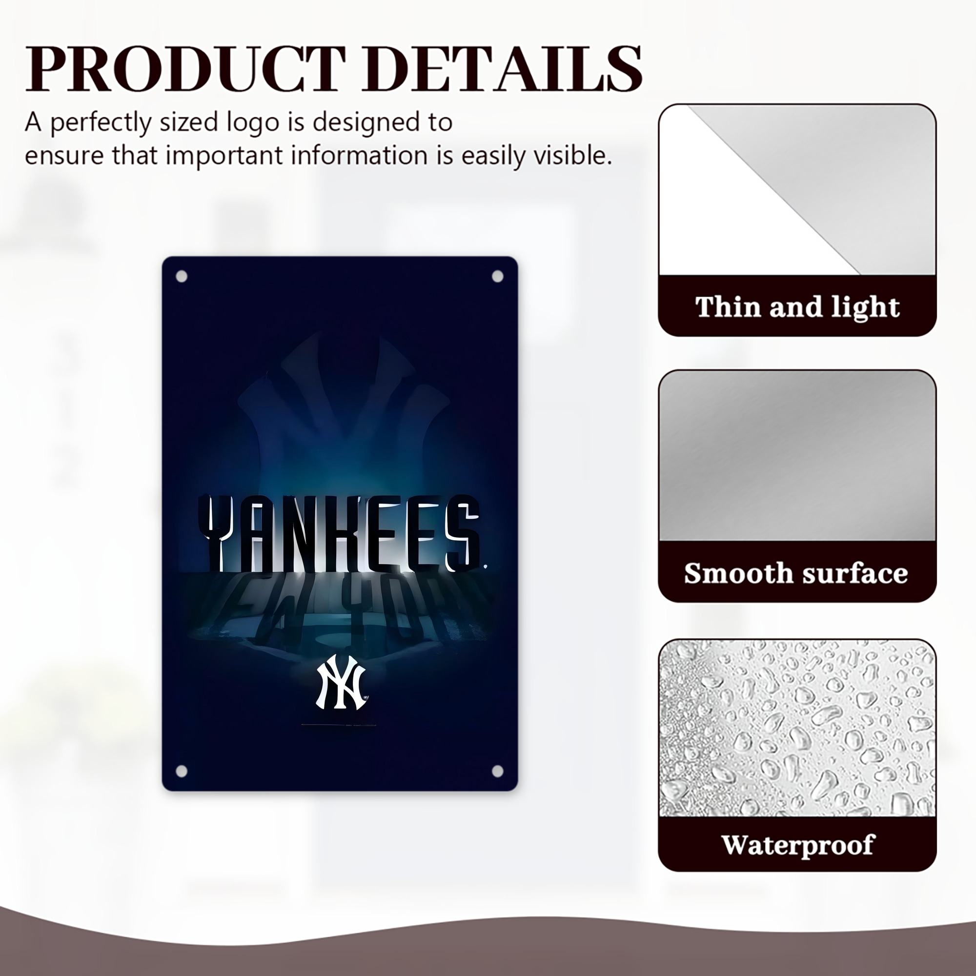 New York Yankees 160 8x12inch Vertical Aluminum Sign - Durable Fade-Resistant Indoor/Outdoor Safety & Information Plaque For Office, Hotel, Restaurant, Bar, Public Spaces