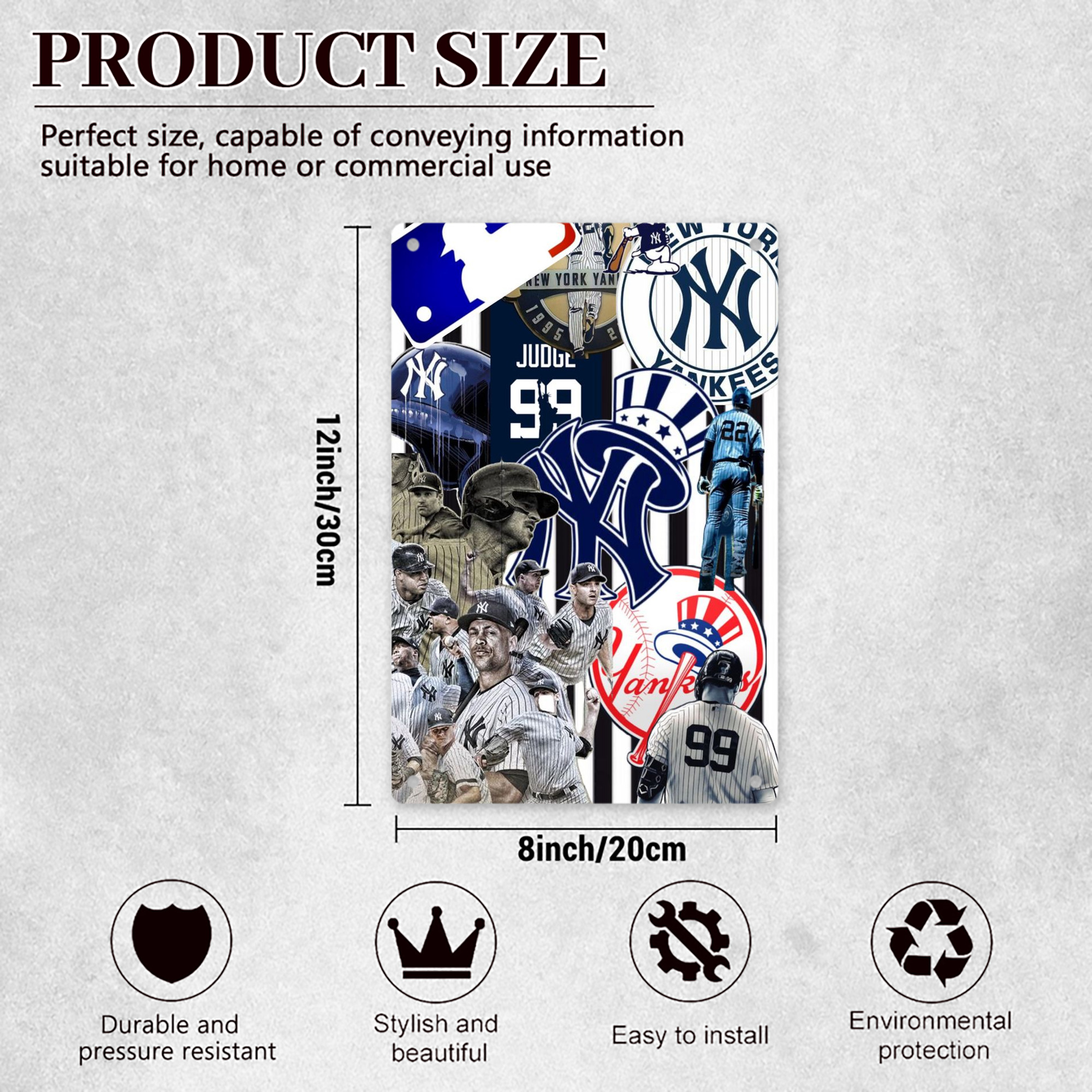 New York Yankees 138 8x12inch Vertical Aluminum Sign - Durable Fade-Resistant Indoor/Outdoor Safety & Information Plaque For Office, Hotel, Restaurant, Bar, Public Spaces