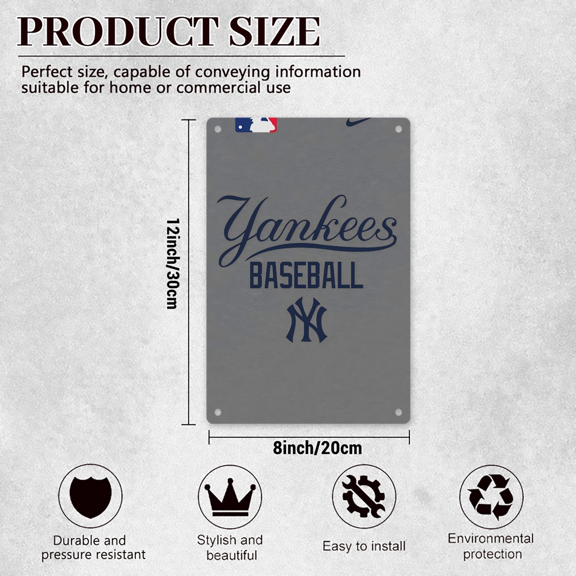 New York Yankees 147 8x12inch Vertical Aluminum Sign - Durable Fade-Resistant Indoor/Outdoor Safety & Information Plaque For Office, Hotel, Restaurant, Bar, Public Spaces