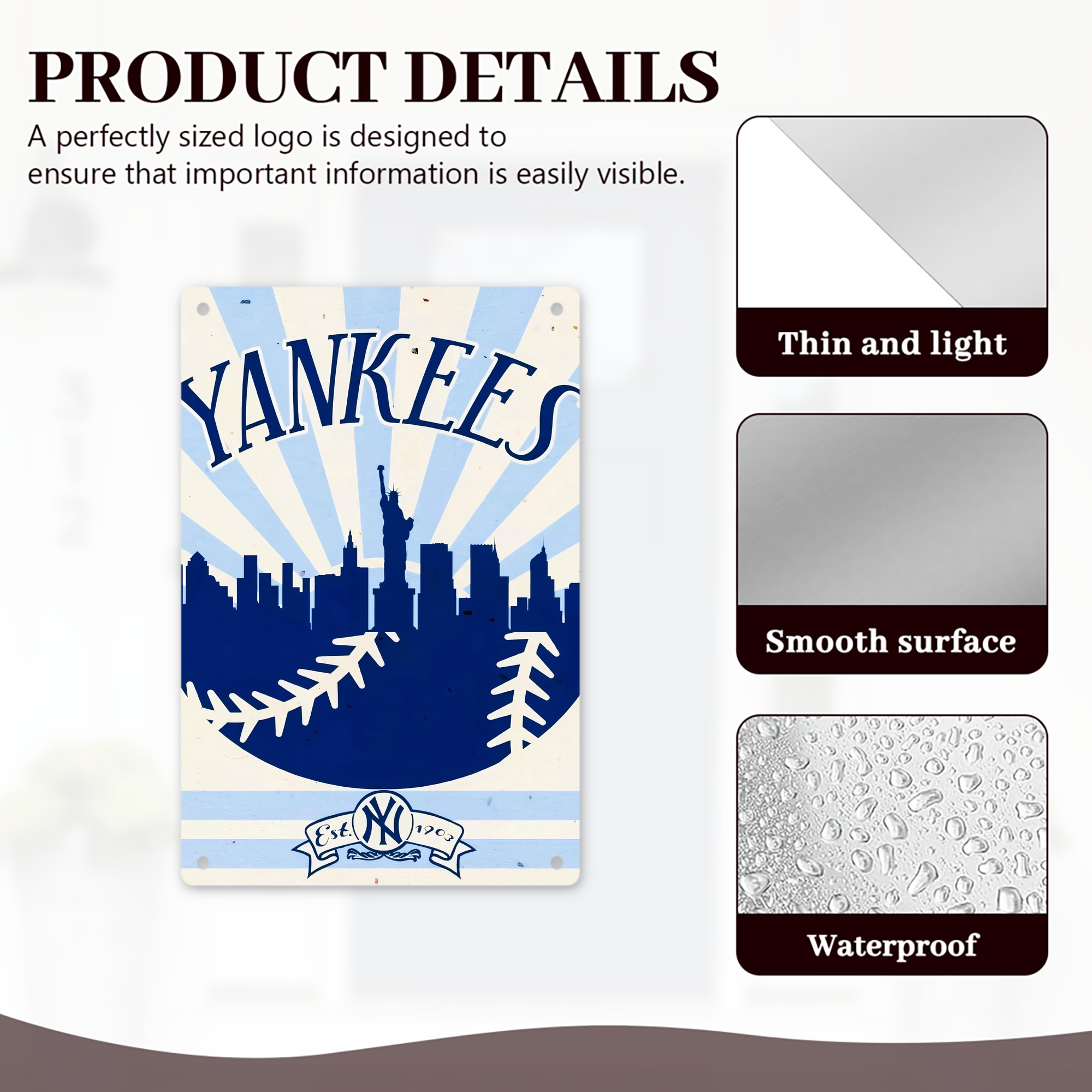 New York Yankees 143 8x12inch Vertical Aluminum Sign - Durable Fade-Resistant Indoor/Outdoor Safety & Information Plaque For Office, Hotel, Restaurant, Bar, Public Spaces
