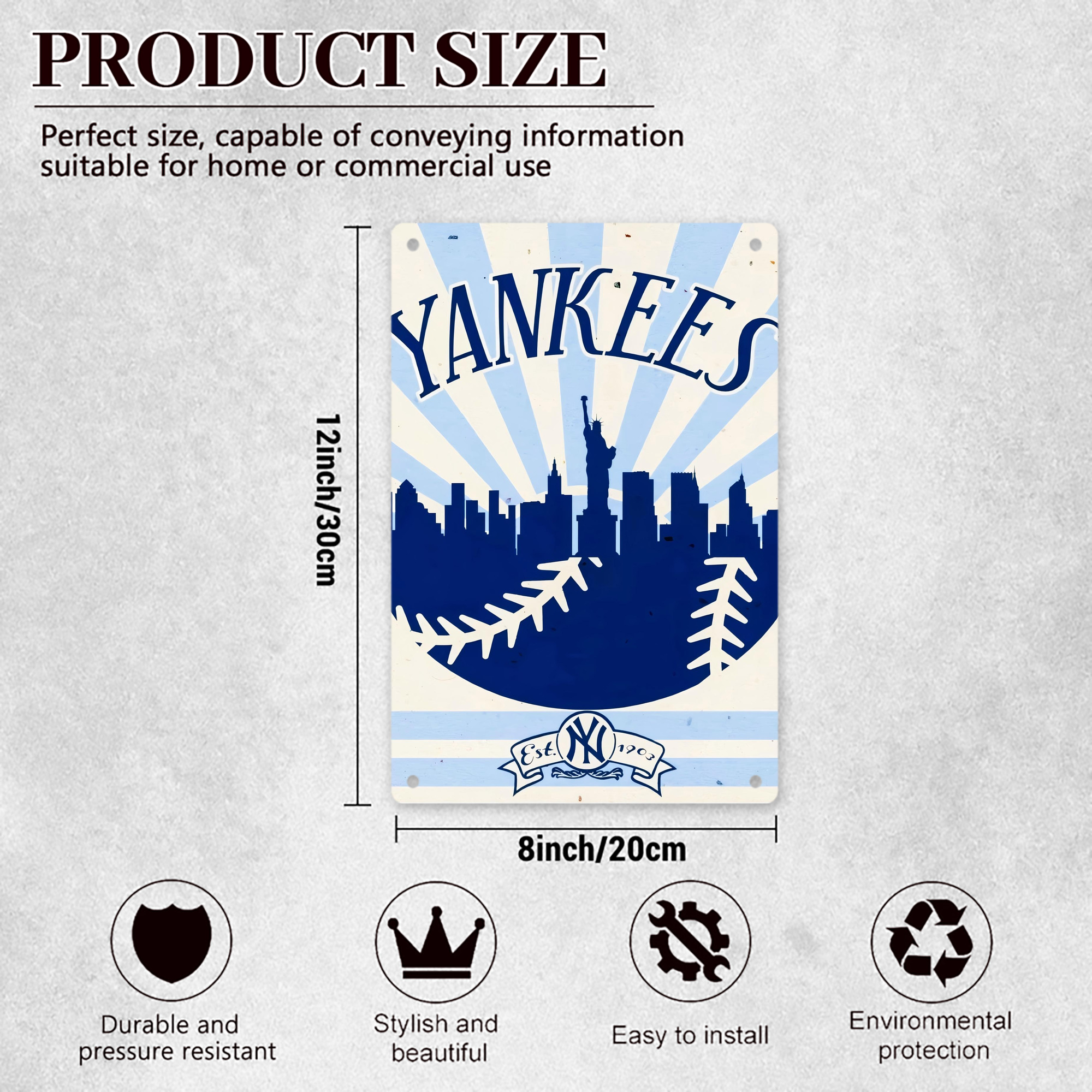 New York Yankees 143 8x12inch Vertical Aluminum Sign - Durable Fade-Resistant Indoor/Outdoor Safety & Information Plaque For Office, Hotel, Restaurant, Bar, Public Spaces