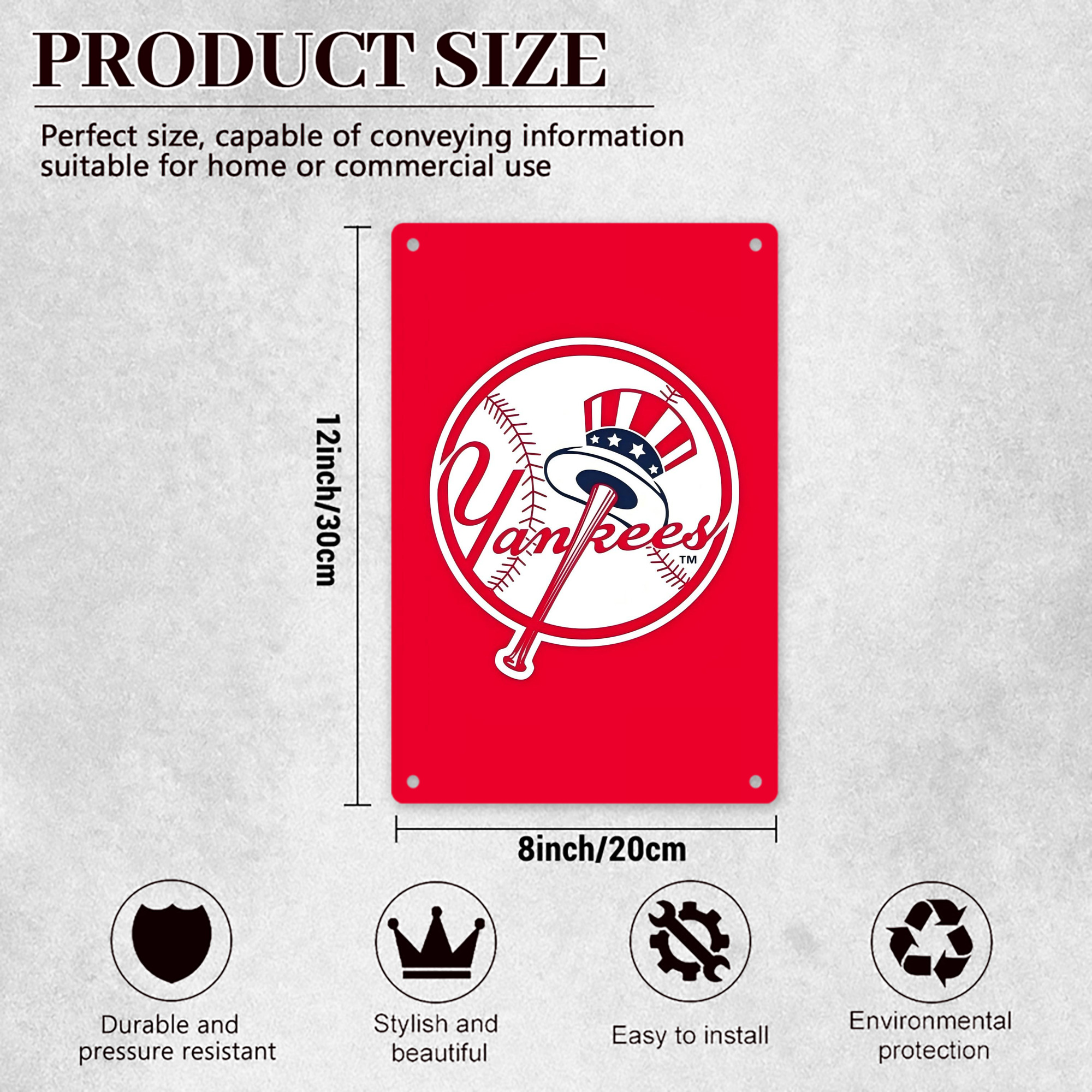 New York Yankees 165 8x12inch Vertical Aluminum Sign - Durable Fade-Resistant Indoor/Outdoor Safety & Information Plaque For Office, Hotel, Restaurant, Bar, Public Spaces