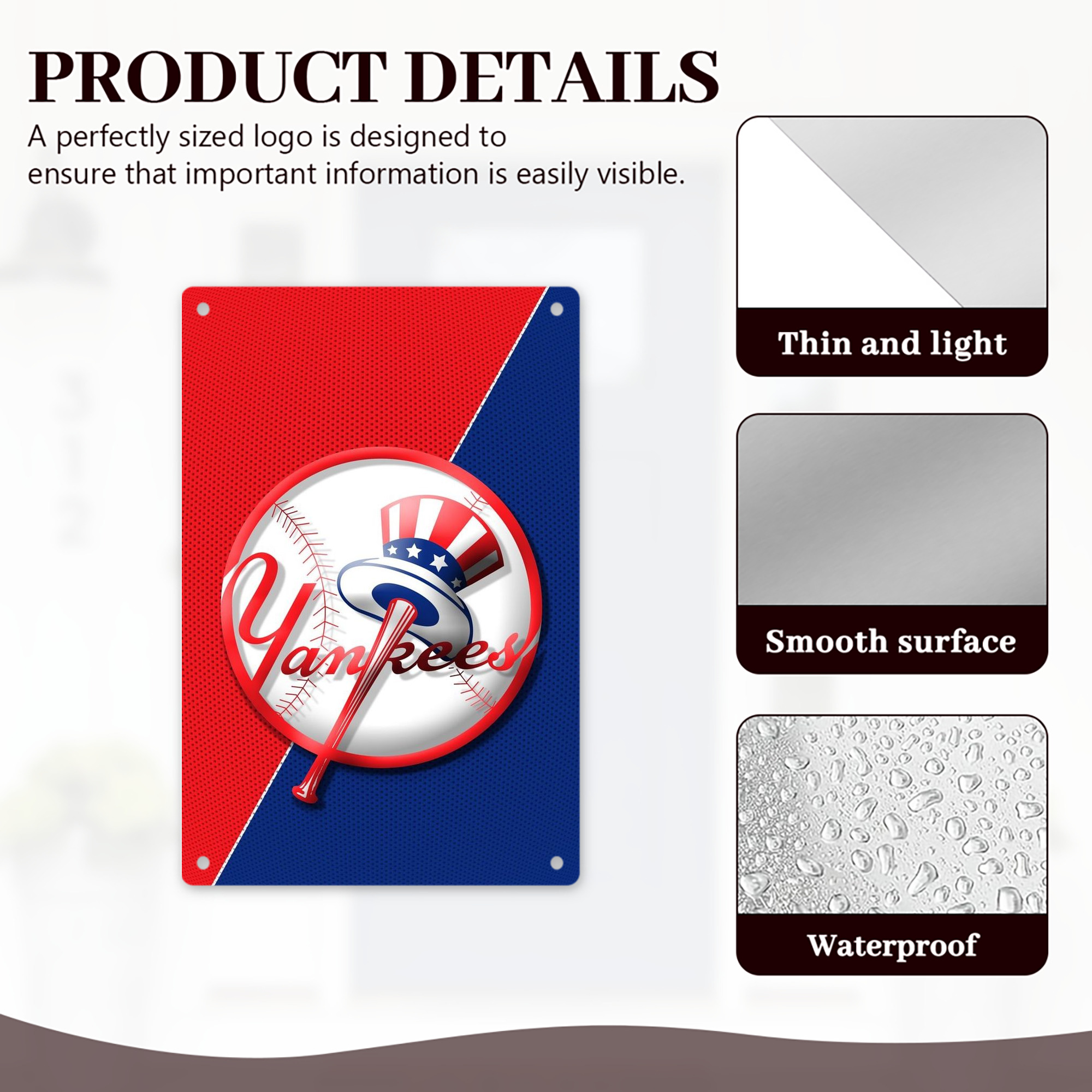 New York Yankees 148 8x12inch Vertical Aluminum Sign - Durable Fade-Resistant Indoor/Outdoor Safety & Information Plaque For Office, Hotel, Restaurant, Bar, Public Spaces