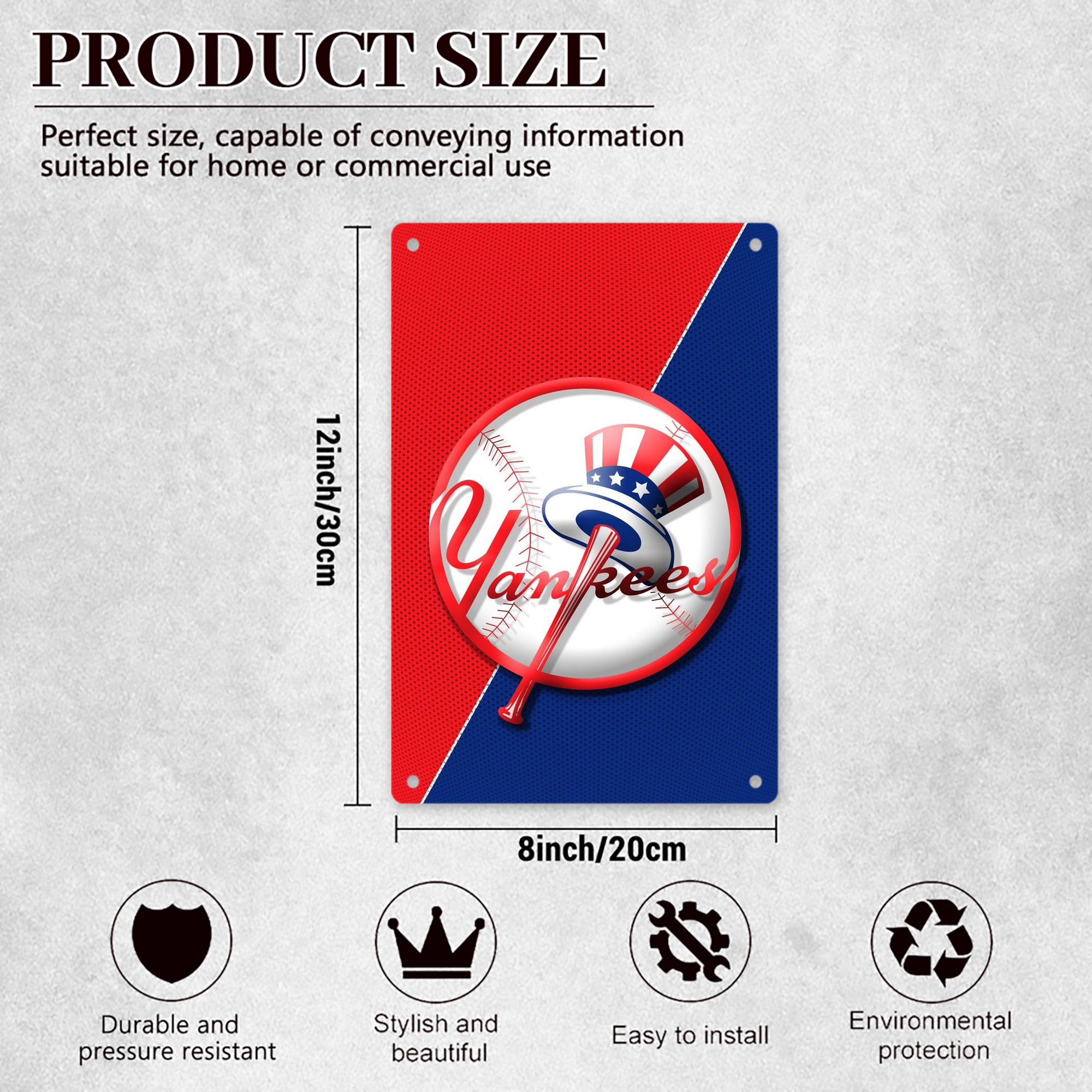 New York Yankees 148 8x12inch Vertical Aluminum Sign - Durable Fade-Resistant Indoor/Outdoor Safety & Information Plaque For Office, Hotel, Restaurant, Bar, Public Spaces
