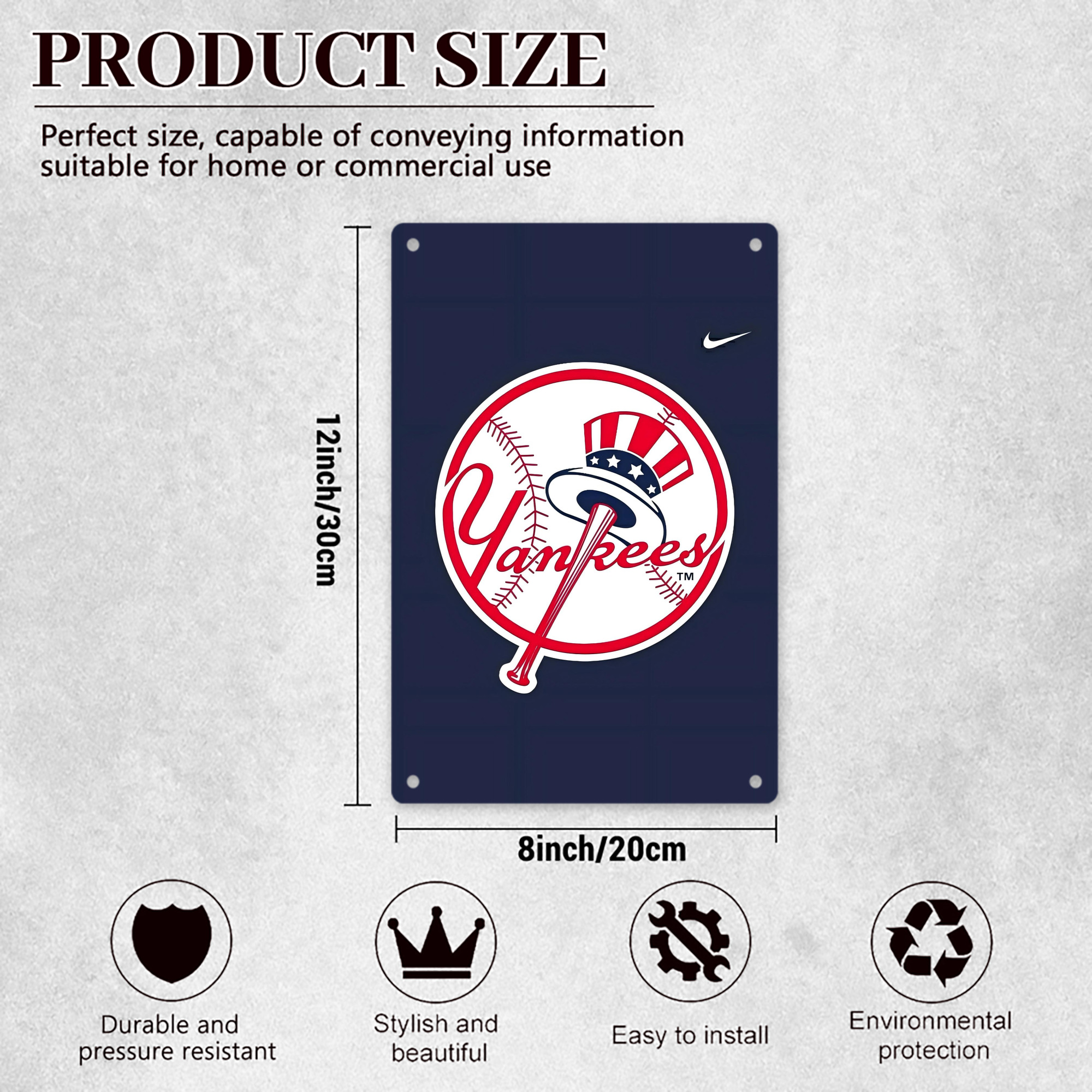 New York Yankees 157 8x12inch Vertical Aluminum Sign - Durable Fade-Resistant Indoor/Outdoor Safety & Information Plaque For Office, Hotel, Restaurant, Bar, Public Spaces
