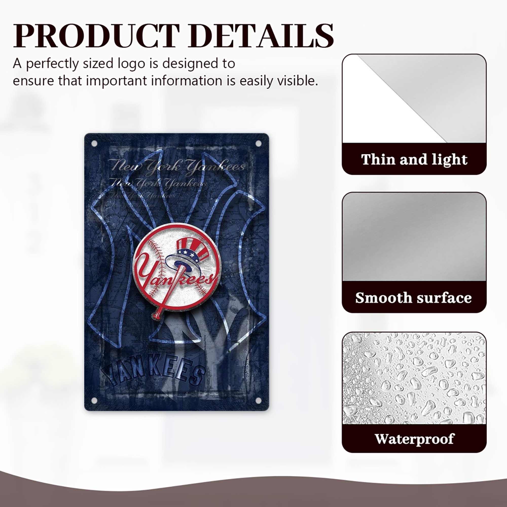 New York Yankees 190 8x12inch Vertical Aluminum Sign - Durable Fade-Resistant Indoor/Outdoor Safety & Information Plaque For Office, Hotel, Restaurant, Bar, Public Spaces