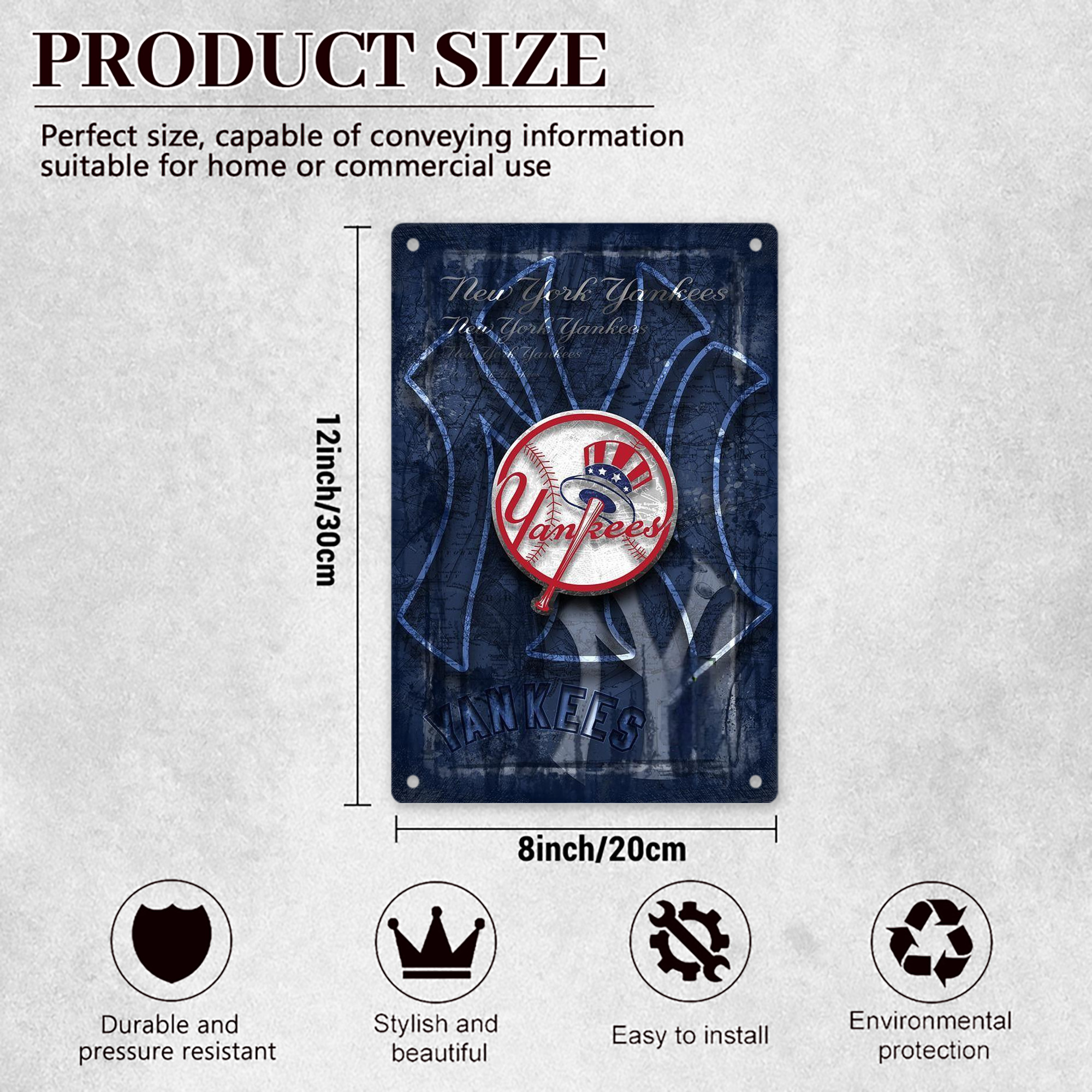 New York Yankees 190 8x12inch Vertical Aluminum Sign - Durable Fade-Resistant Indoor/Outdoor Safety & Information Plaque For Office, Hotel, Restaurant, Bar, Public Spaces