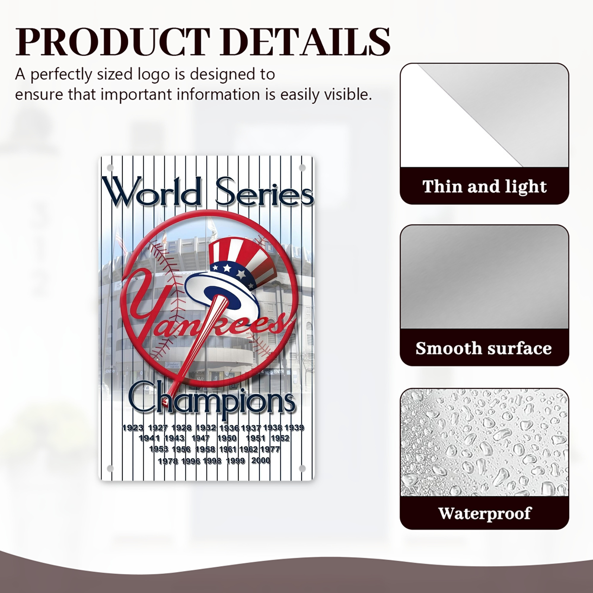 New York Yankees 184 8x12inch Vertical Aluminum Sign - Durable Fade-Resistant Indoor/Outdoor Safety & Information Plaque For Office, Hotel, Restaurant, Bar, Public Spaces