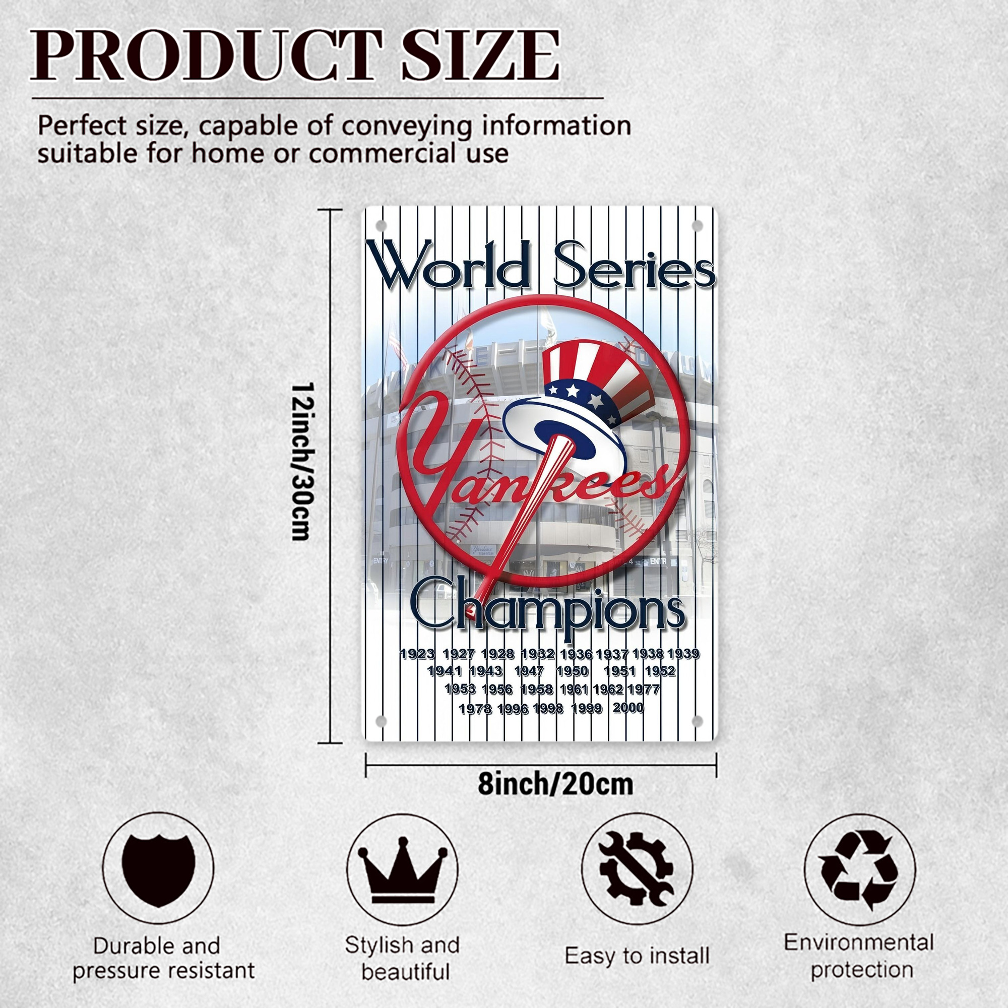 New York Yankees 184 8x12inch Vertical Aluminum Sign - Durable Fade-Resistant Indoor/Outdoor Safety & Information Plaque For Office, Hotel, Restaurant, Bar, Public Spaces