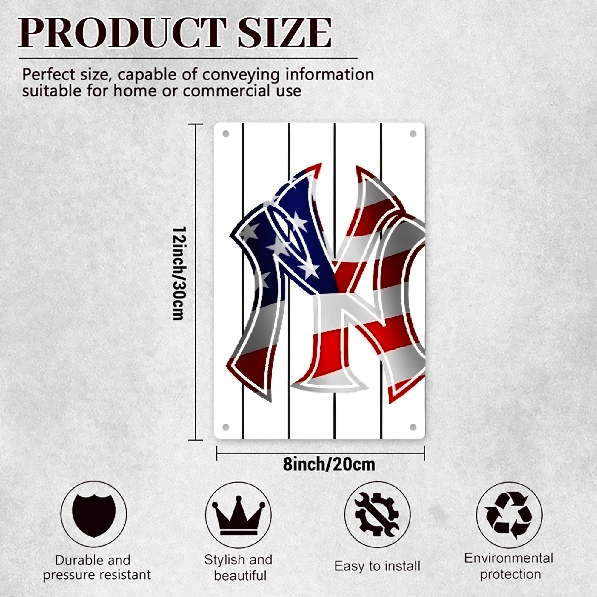 New York Yankees 195 8x12inch Vertical Aluminum Sign - Durable Fade-Resistant Indoor/Outdoor Safety & Information Plaque For Office, Hotel, Restaurant, Bar, Public Spaces