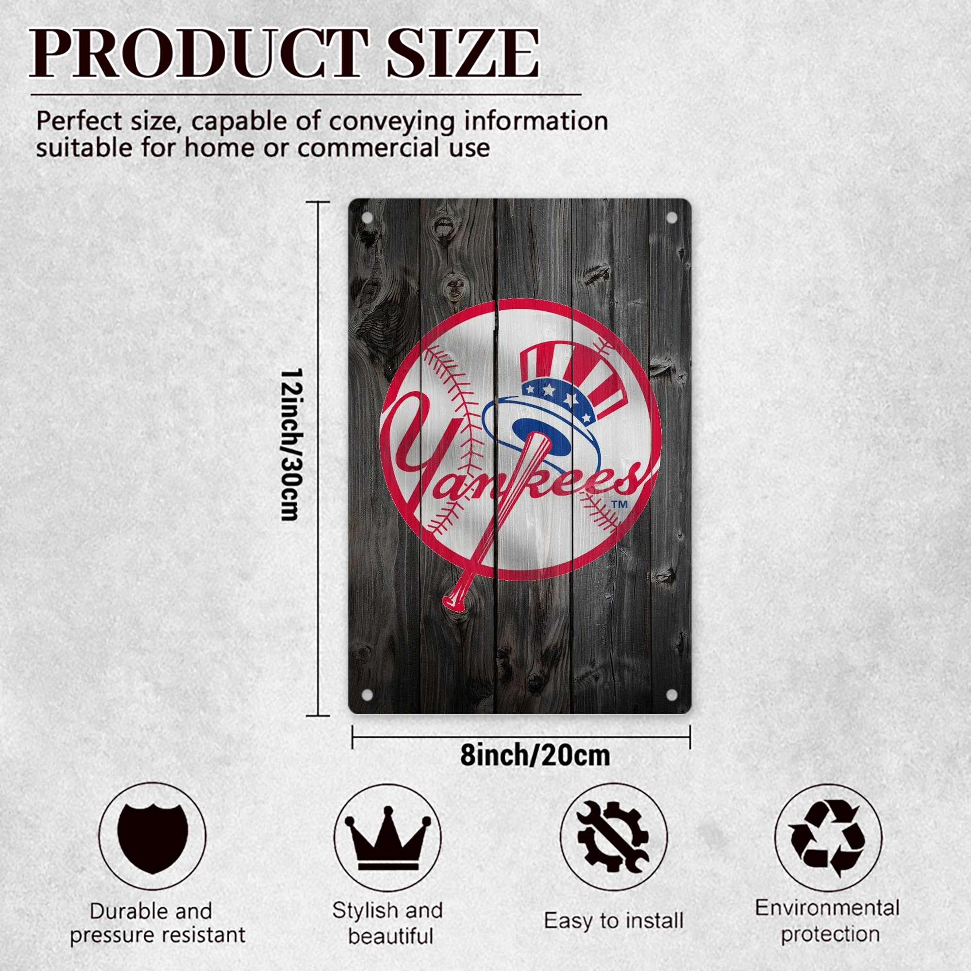 New York Yankees 189 8x12inch Vertical Aluminum Sign - Durable Fade-Resistant Indoor/Outdoor Safety & Information Plaque For Office, Hotel, Restaurant, Bar, Public Spaces