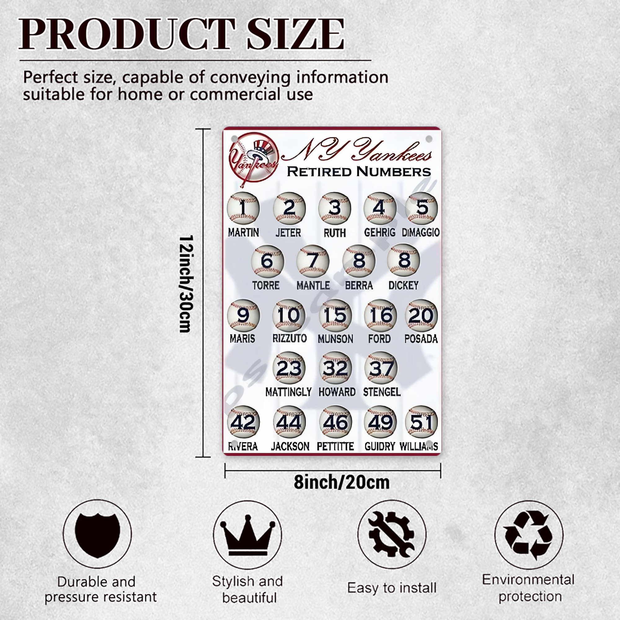 New York Yankees 201 8x12inch Vertical Aluminum Sign - Durable Fade-Resistant Indoor/Outdoor Safety & Information Plaque For Office, Hotel, Restaurant, Bar, Public Spaces