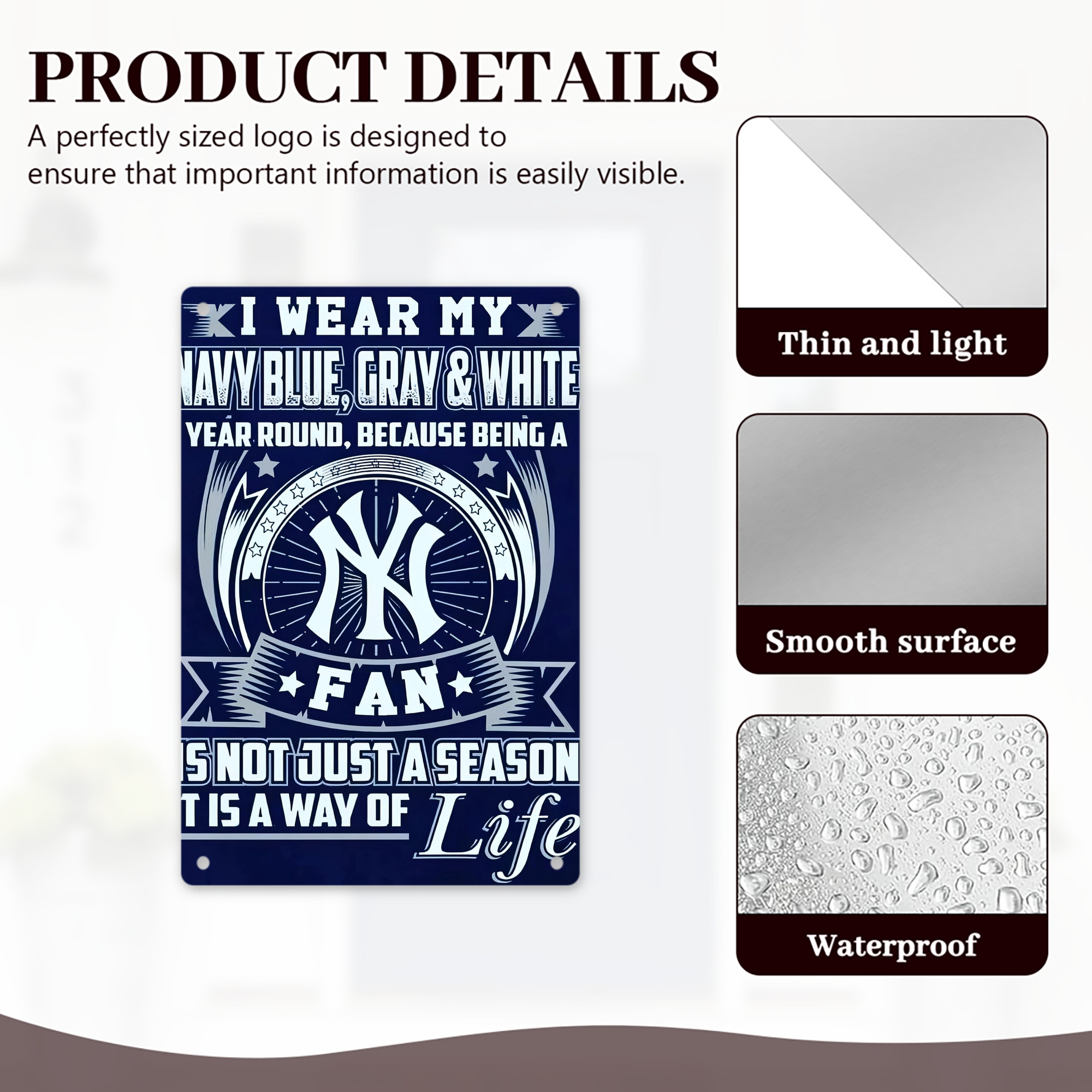 New York Yankees 194 8x12inch Vertical Aluminum Sign - Durable Fade-Resistant Indoor/Outdoor Safety & Information Plaque For Office, Hotel, Restaurant, Bar, Public Spaces