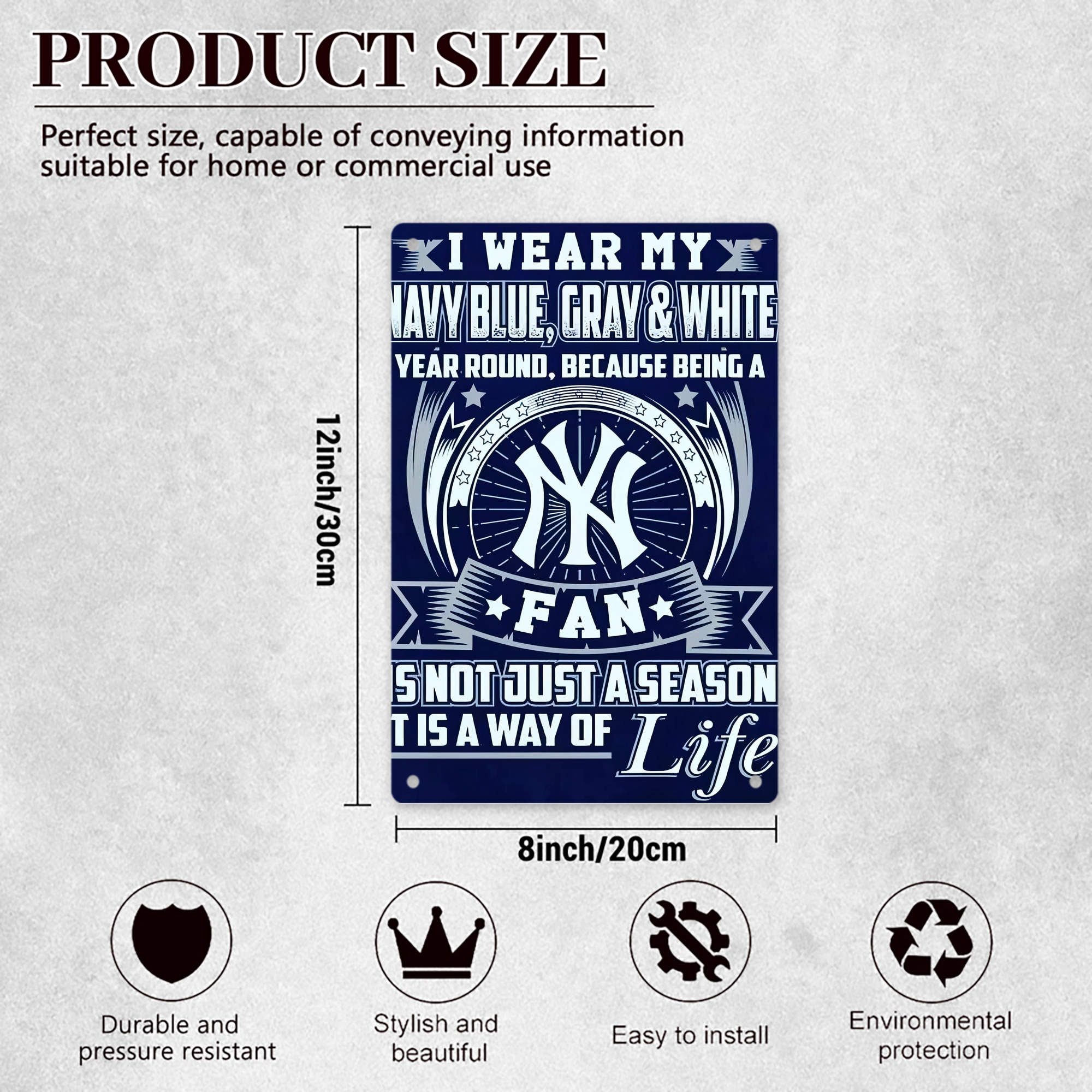New York Yankees 194 8x12inch Vertical Aluminum Sign - Durable Fade-Resistant Indoor/Outdoor Safety & Information Plaque For Office, Hotel, Restaurant, Bar, Public Spaces