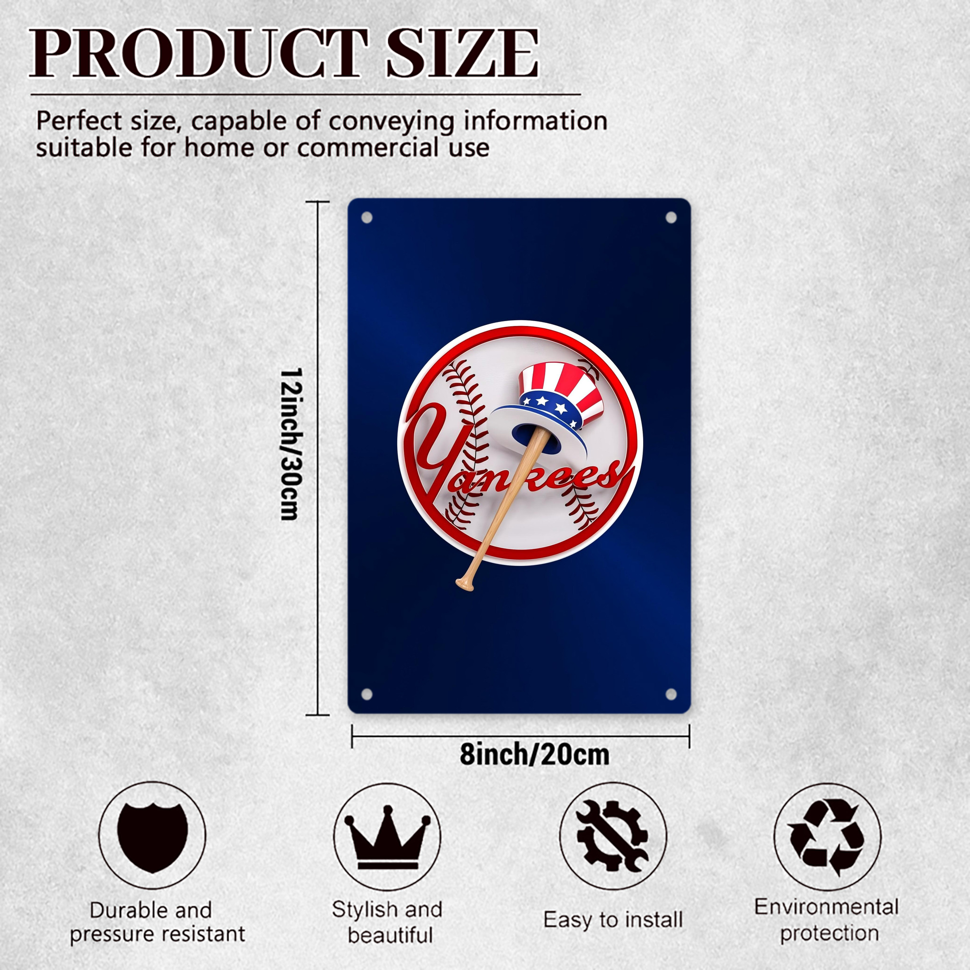 New York Yankees 200 8x12inch Vertical Aluminum Sign - Durable Fade-Resistant Indoor/Outdoor Safety & Information Plaque For Office, Hotel, Restaurant, Bar, Public Spaces
