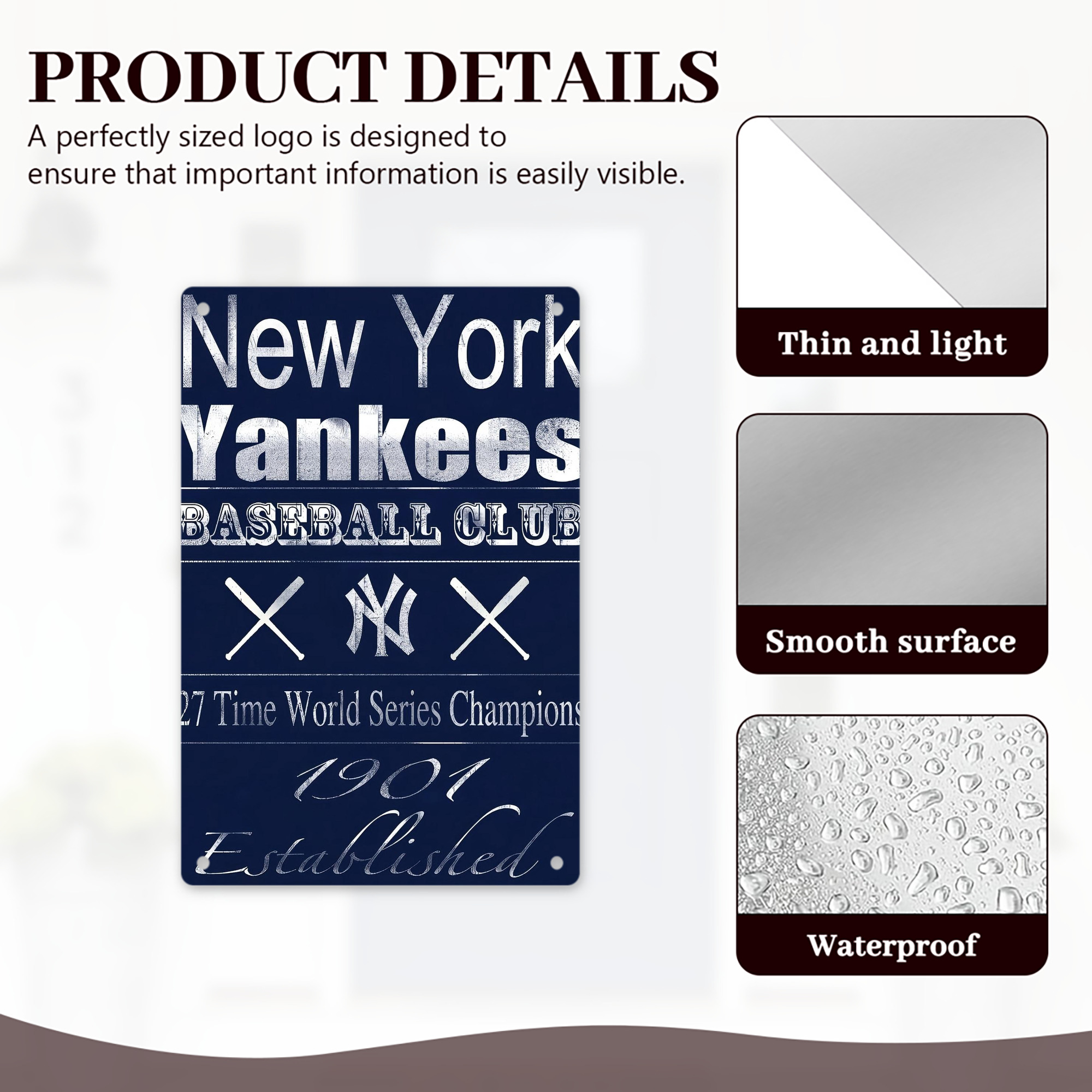 New York Yankees 205 8x12inch Vertical Aluminum Sign - Durable Fade-Resistant Indoor/Outdoor Safety & Information Plaque For Office, Hotel, Restaurant, Bar, Public Spaces