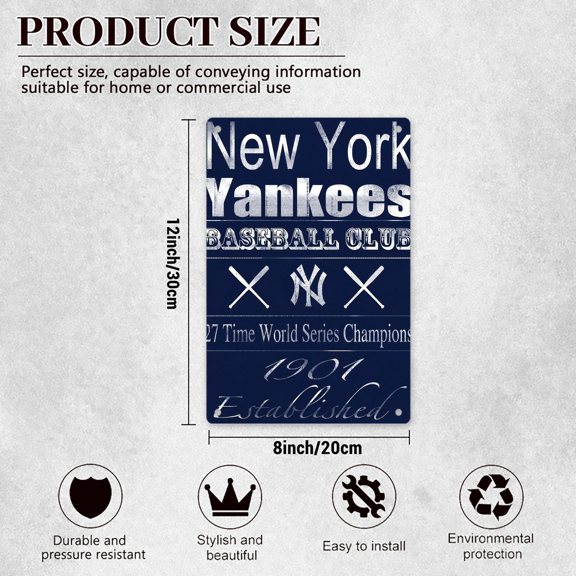 New York Yankees 205 8x12inch Vertical Aluminum Sign - Durable Fade-Resistant Indoor/Outdoor Safety & Information Plaque For Office, Hotel, Restaurant, Bar, Public Spaces