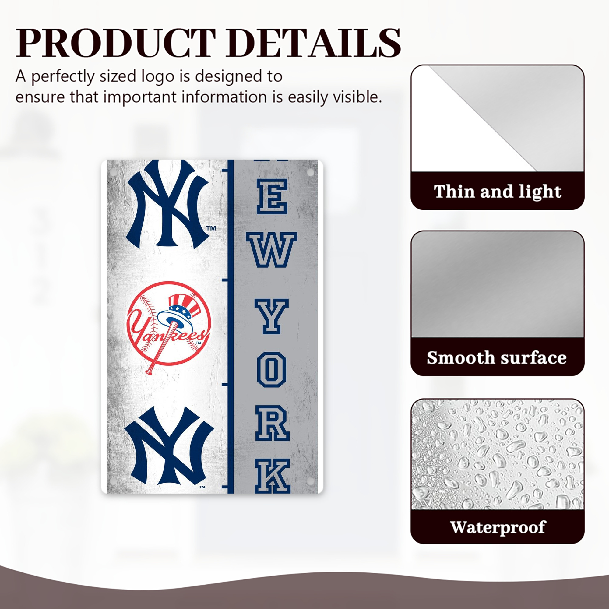 New York Yankees 217 8x12inch Vertical Aluminum Sign - Durable Fade-Resistant Indoor/Outdoor Safety & Information Plaque For Office, Hotel, Restaurant, Bar, Public Spaces