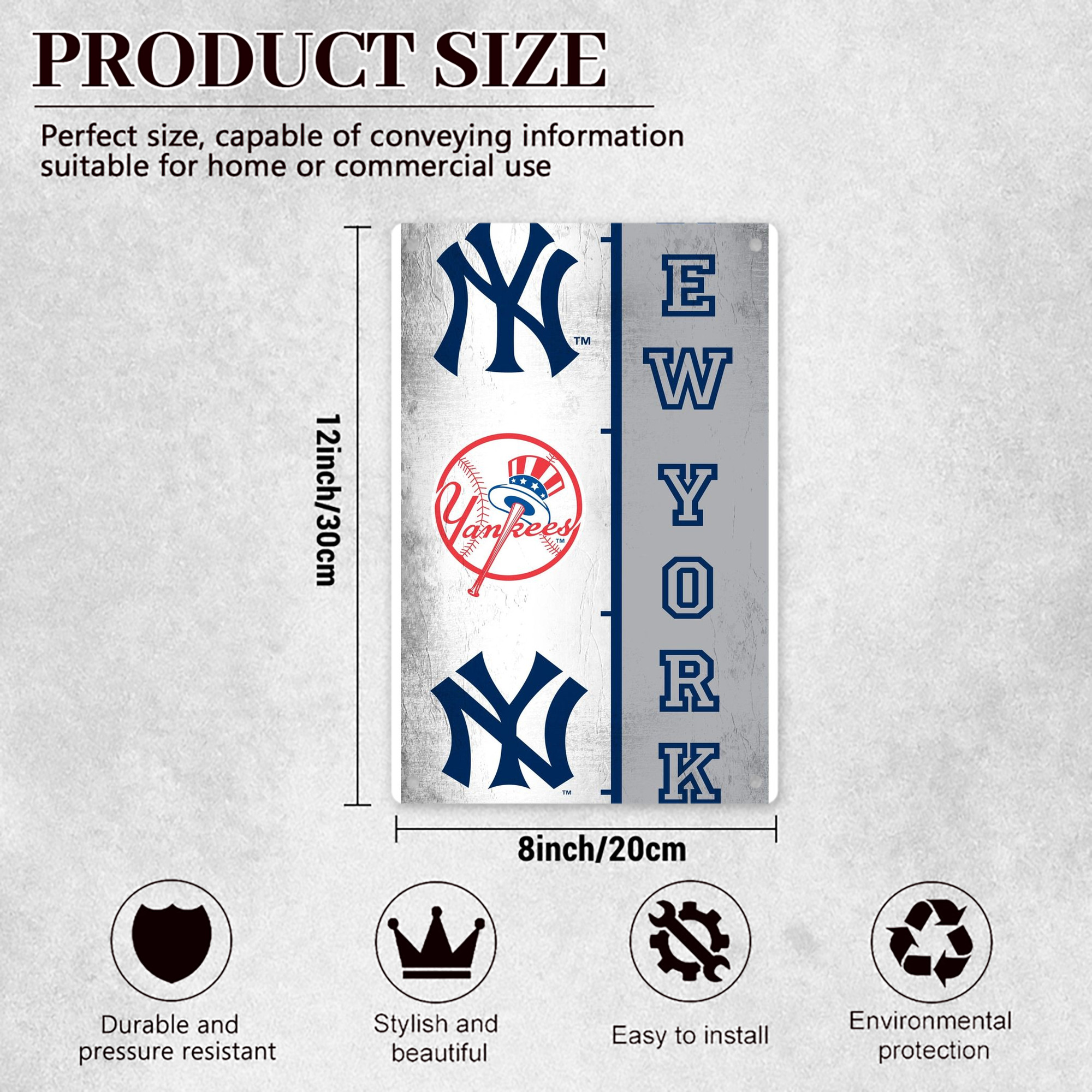 New York Yankees 217 8x12inch Vertical Aluminum Sign - Durable Fade-Resistant Indoor/Outdoor Safety & Information Plaque For Office, Hotel, Restaurant, Bar, Public Spaces