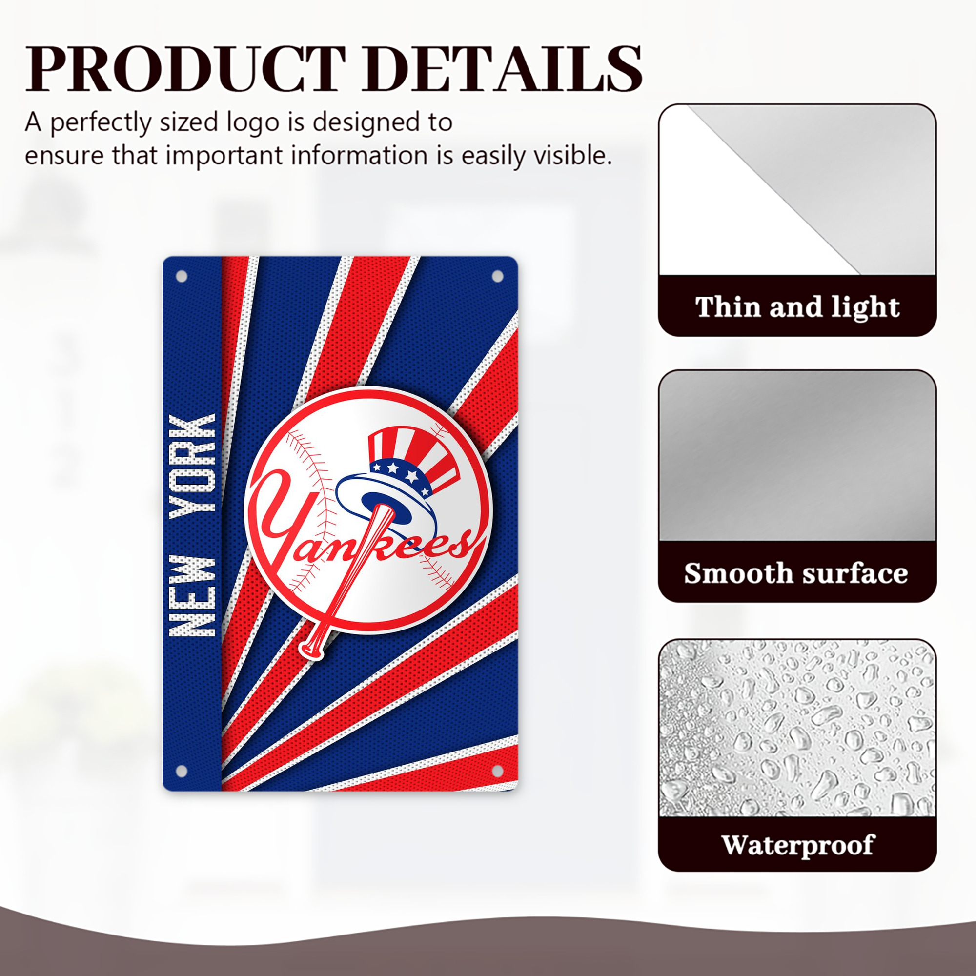 New York Yankees 182 8x12inch Vertical Aluminum Sign - Durable Fade-Resistant Indoor/Outdoor Safety & Information Plaque For Office, Hotel, Restaurant, Bar, Public Spaces