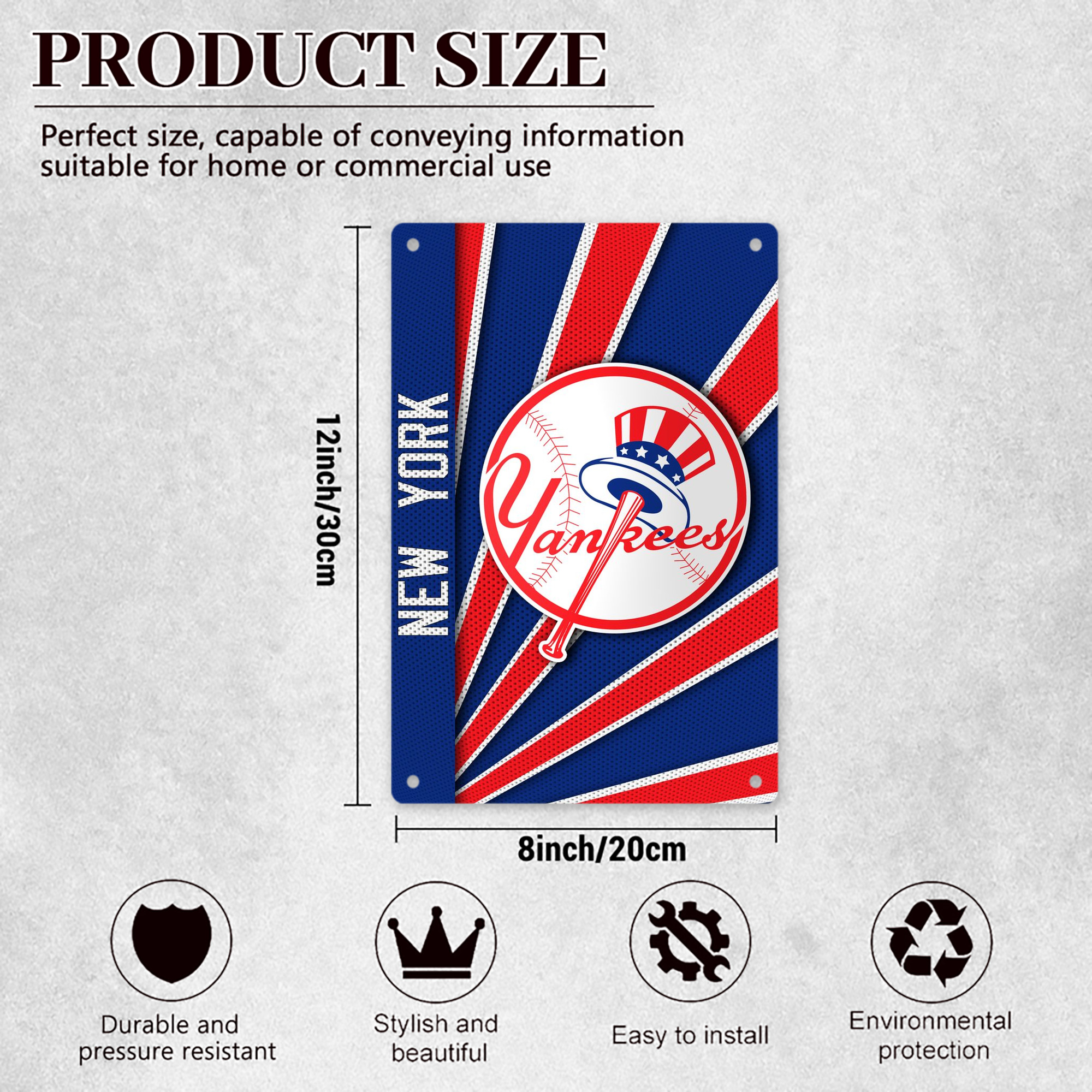 New York Yankees 182 8x12inch Vertical Aluminum Sign - Durable Fade-Resistant Indoor/Outdoor Safety & Information Plaque For Office, Hotel, Restaurant, Bar, Public Spaces