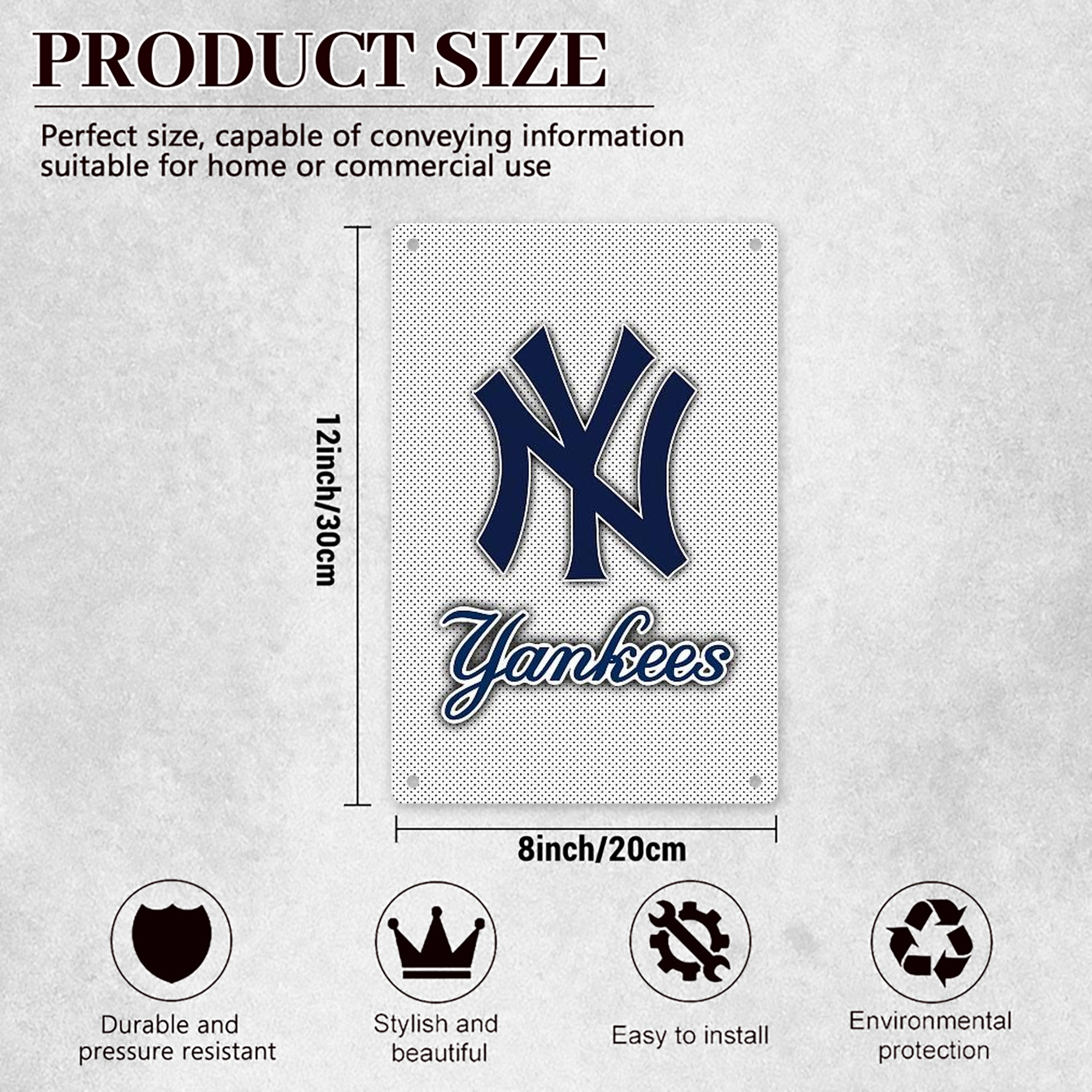 New York Yankees 192 8x12inch Vertical Aluminum Sign - Durable Fade-Resistant Indoor/Outdoor Safety & Information Plaque For Office, Hotel, Restaurant, Bar, Public Spaces