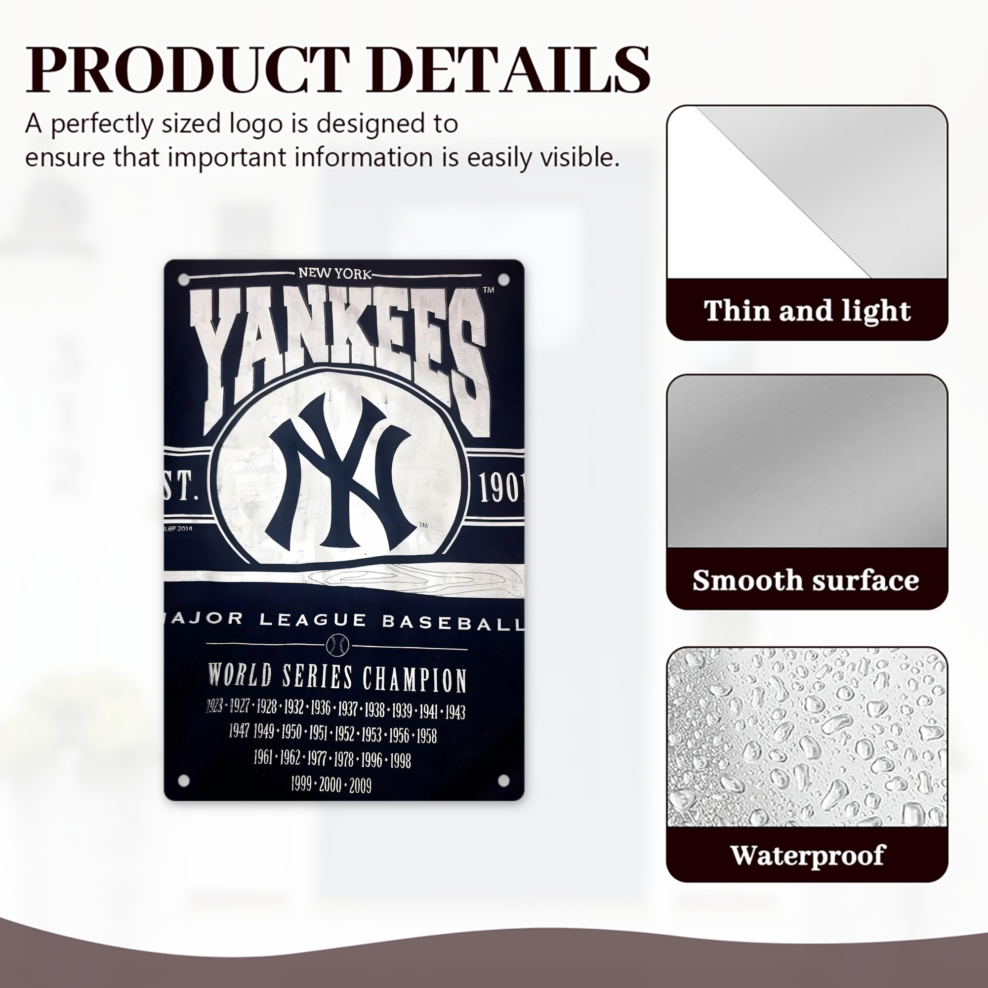 New York Yankees 211 8x12inch Vertical Aluminum Sign - Durable Fade-Resistant Indoor/Outdoor Safety & Information Plaque For Office, Hotel, Restaurant, Bar, Public Spaces