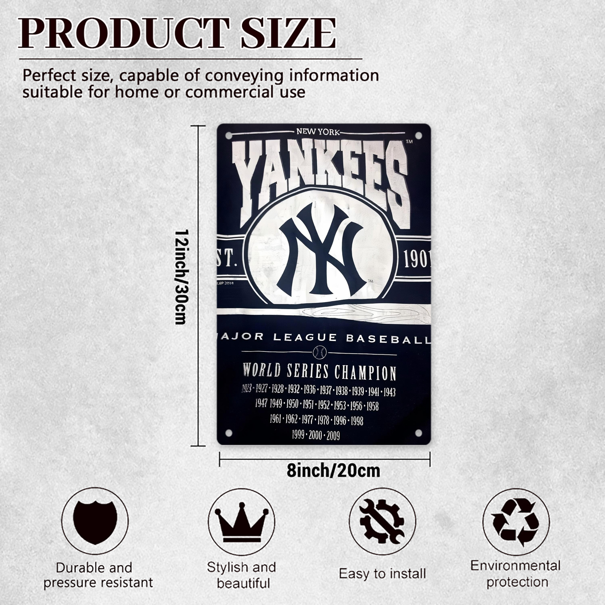 New York Yankees 211 8x12inch Vertical Aluminum Sign - Durable Fade-Resistant Indoor/Outdoor Safety & Information Plaque For Office, Hotel, Restaurant, Bar, Public Spaces