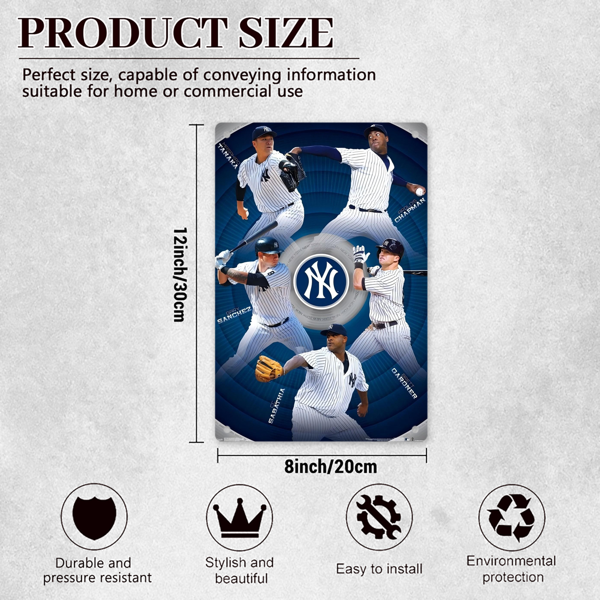 New York Yankees 222 8x12inch Vertical Aluminum Sign - Durable Fade-Resistant Indoor/Outdoor Safety & Information Plaque For Office, Hotel, Restaurant, Bar, Public Spaces