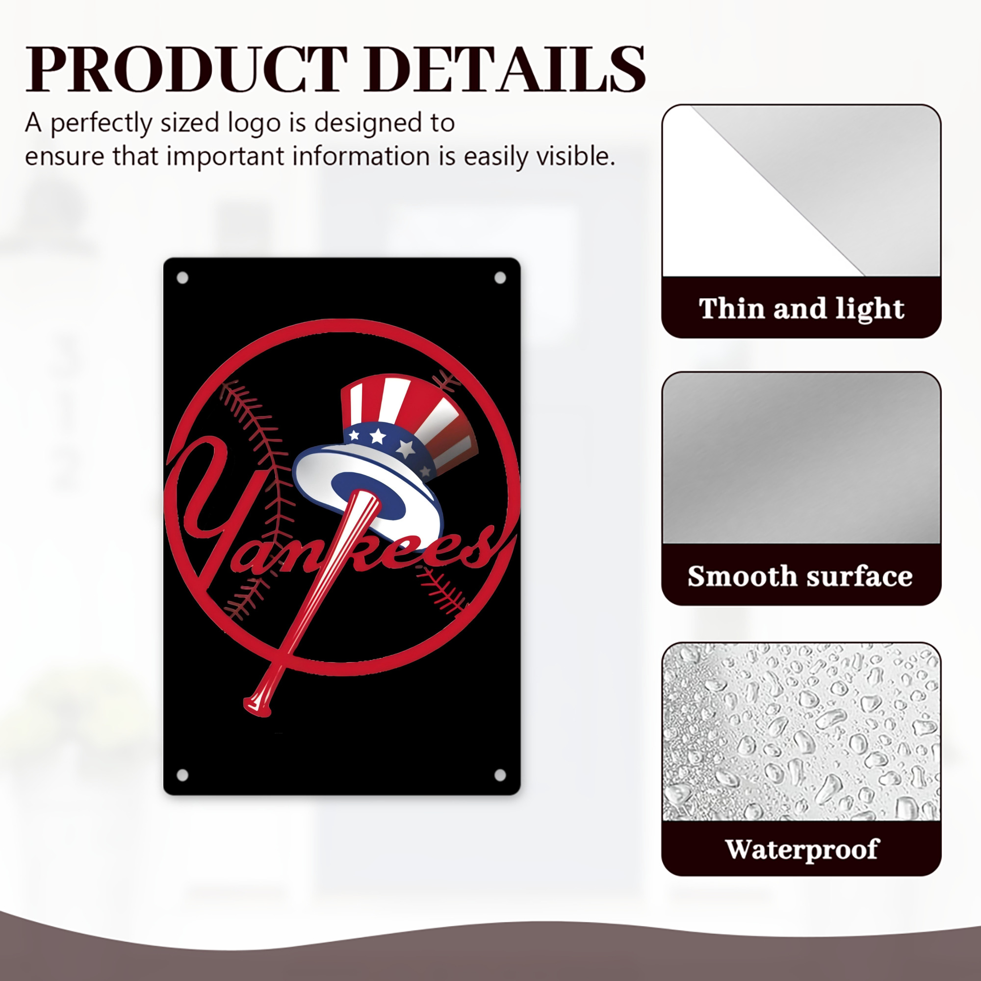 New York Yankees 188 8x12inch Vertical Aluminum Sign - Durable Fade-Resistant Indoor/Outdoor Safety & Information Plaque For Office, Hotel, Restaurant, Bar, Public Spaces