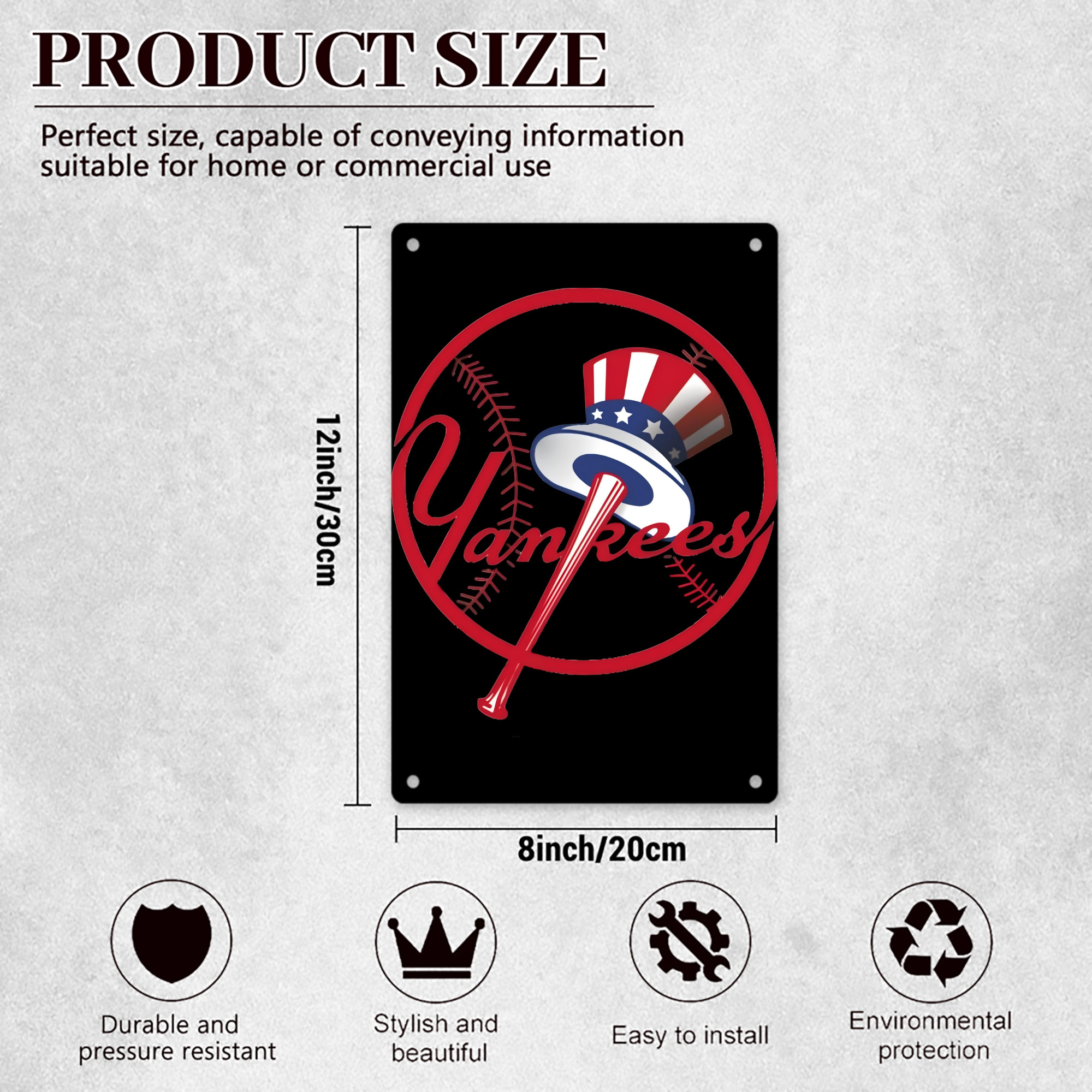 New York Yankees 188 8x12inch Vertical Aluminum Sign - Durable Fade-Resistant Indoor/Outdoor Safety & Information Plaque For Office, Hotel, Restaurant, Bar, Public Spaces