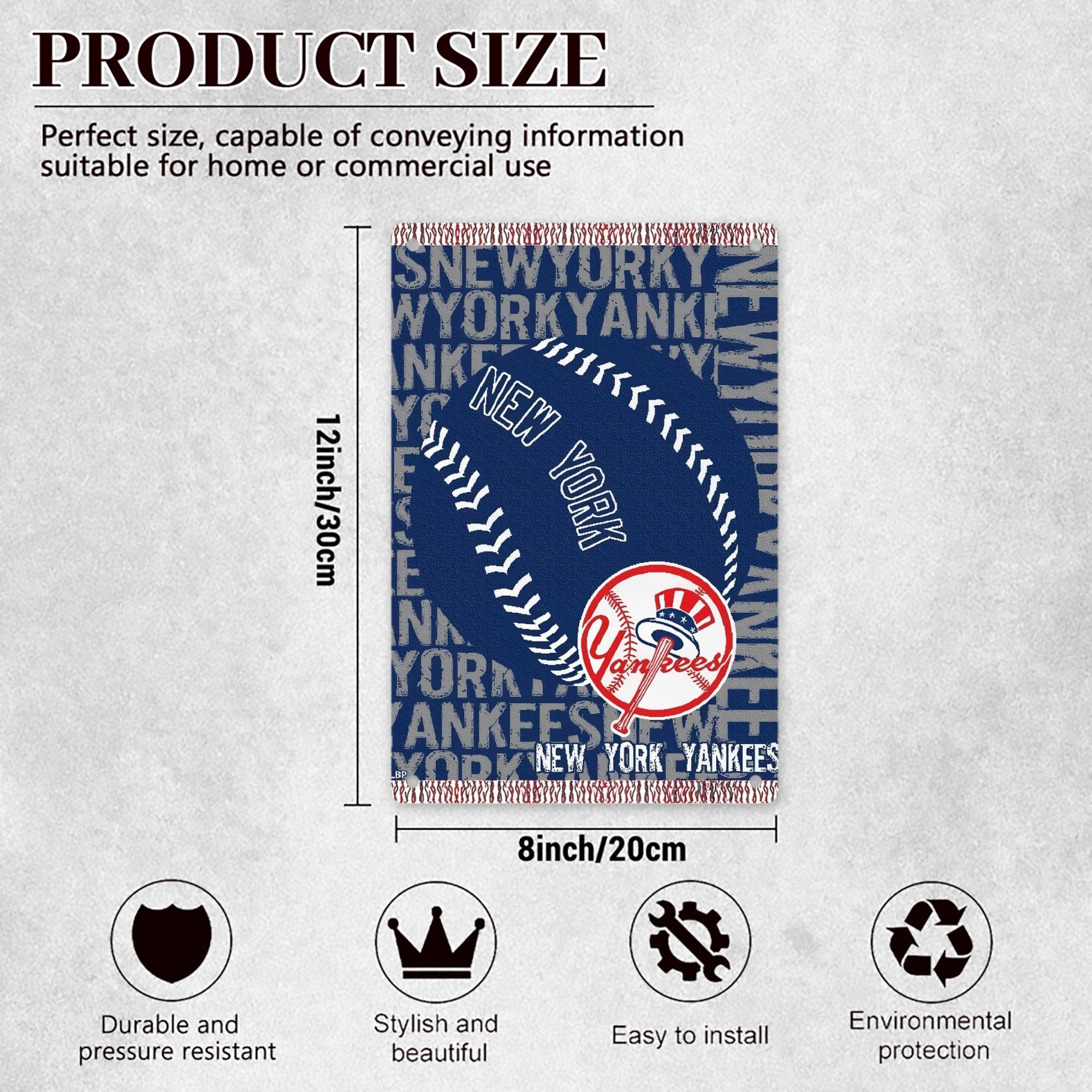 New York Yankees 198 8x12inch Vertical Aluminum Sign - Durable Fade-Resistant Indoor/Outdoor Safety & Information Plaque For Office, Hotel, Restaurant, Bar, Public Spaces