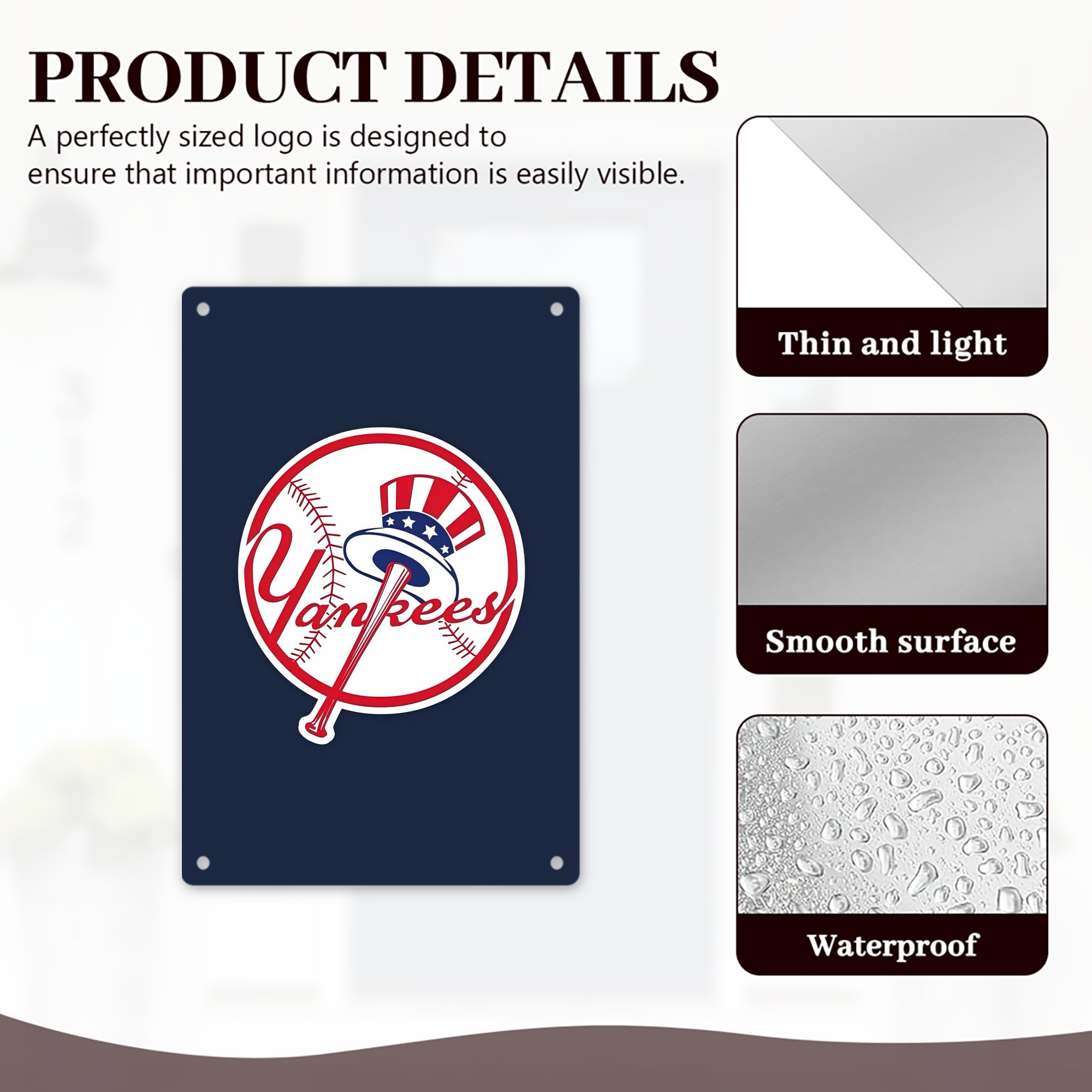 New York Yankees 216 8x12inch Vertical Aluminum Sign - Durable Fade-Resistant Indoor/Outdoor Safety & Information Plaque For Office, Hotel, Restaurant, Bar, Public Spaces