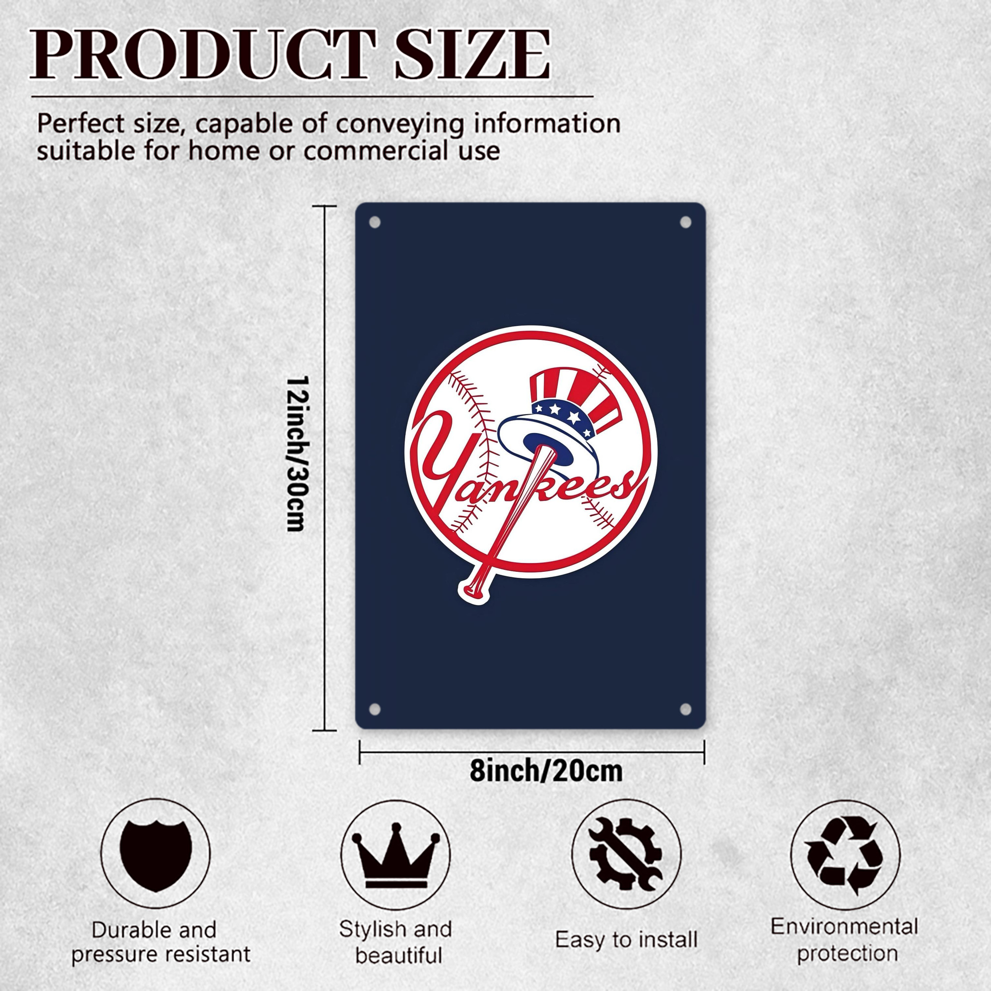 New York Yankees 216 8x12inch Vertical Aluminum Sign - Durable Fade-Resistant Indoor/Outdoor Safety & Information Plaque For Office, Hotel, Restaurant, Bar, Public Spaces