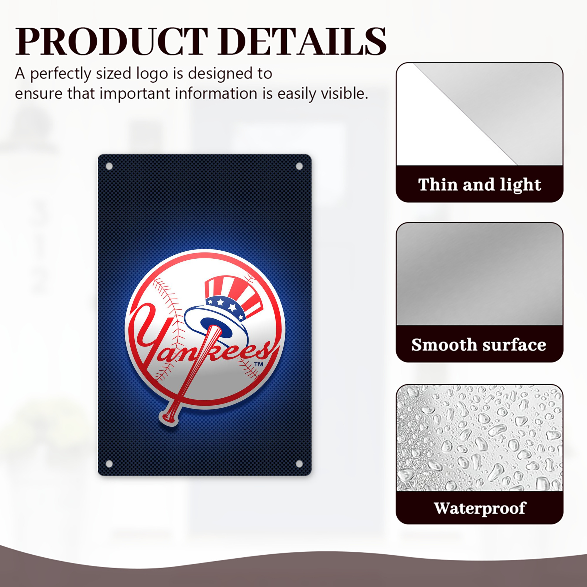 New York Yankees 193 8x12inch Vertical Aluminum Sign - Durable Fade-Resistant Indoor/Outdoor Safety & Information Plaque For Office, Hotel, Restaurant, Bar, Public Spaces