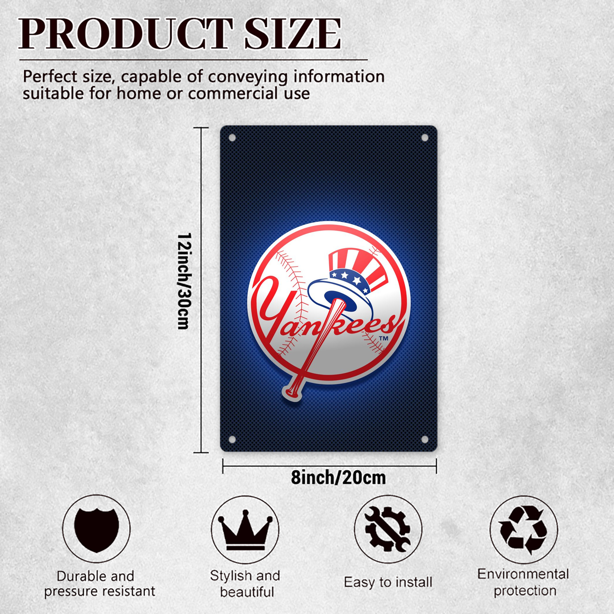New York Yankees 193 8x12inch Vertical Aluminum Sign - Durable Fade-Resistant Indoor/Outdoor Safety & Information Plaque For Office, Hotel, Restaurant, Bar, Public Spaces