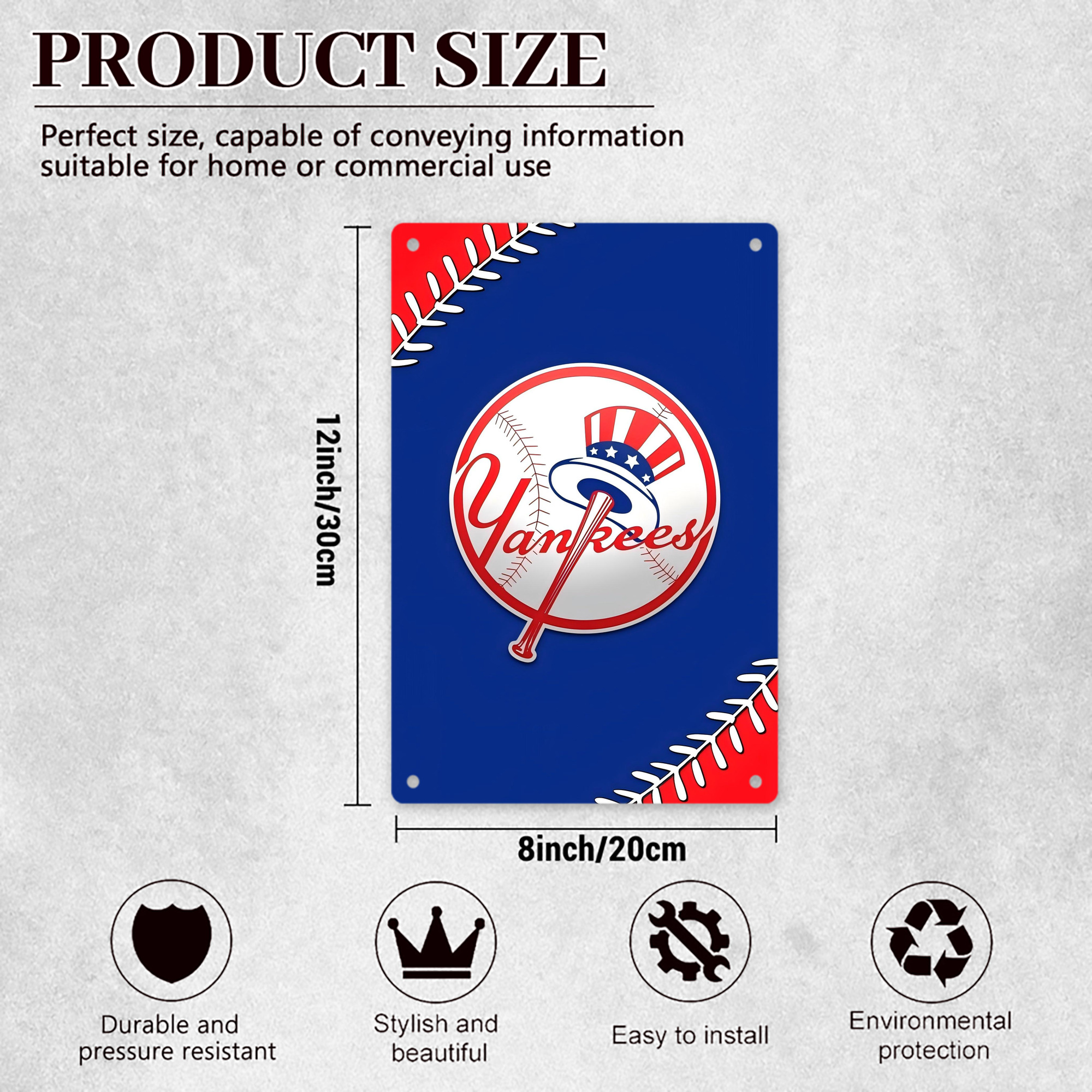 New York Yankees 203 8x12inch Vertical Aluminum Sign - Durable Fade-Resistant Indoor/Outdoor Safety & Information Plaque For Office, Hotel, Restaurant, Bar, Public Spaces