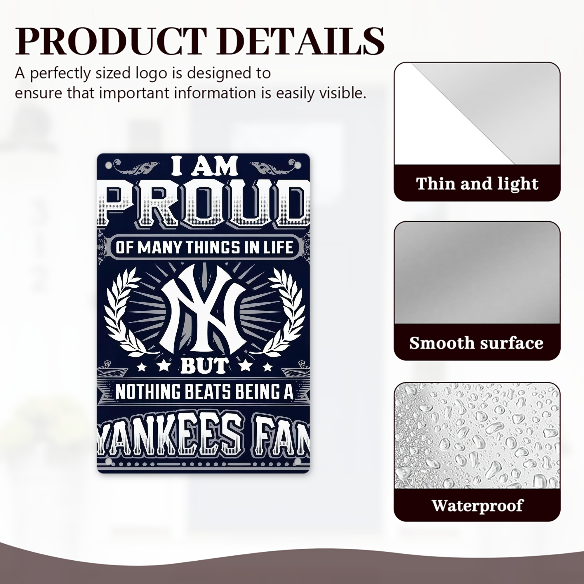New York Yankees 301 8x12inch Vertical Aluminum Sign - Durable Fade-Resistant Indoor/Outdoor Safety & Information Plaque For Office, Hotel, Restaurant, Bar, Public Spaces