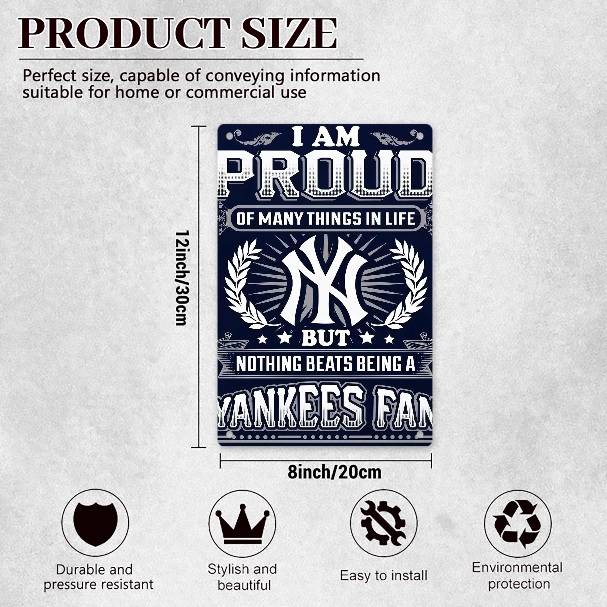 New York Yankees 301 8x12inch Vertical Aluminum Sign - Durable Fade-Resistant Indoor/Outdoor Safety & Information Plaque For Office, Hotel, Restaurant, Bar, Public Spaces
