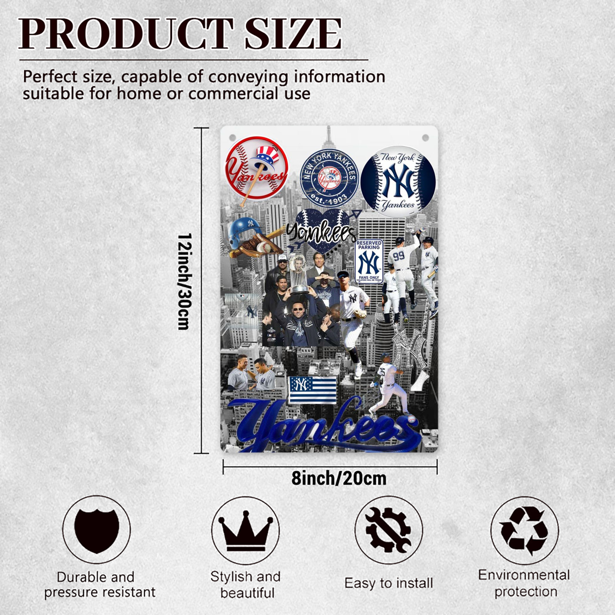 New York Yankees 199 8x12inch Vertical Aluminum Sign - Durable Fade-Resistant Indoor/Outdoor Safety & Information Plaque For Office, Hotel, Restaurant, Bar, Public Spaces