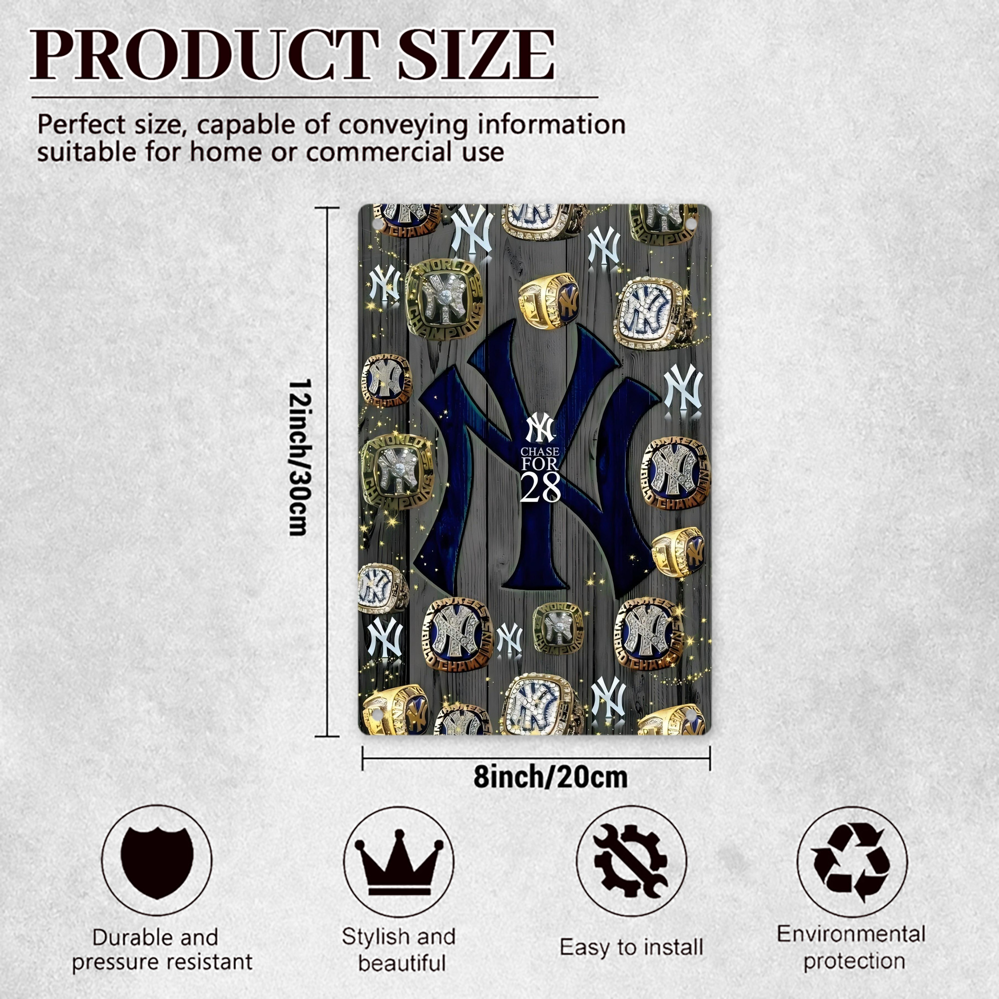 New York Yankees 209 8x12inch Vertical Aluminum Sign - Durable Fade-Resistant Indoor/Outdoor Safety & Information Plaque For Office, Hotel, Restaurant, Bar, Public Spaces