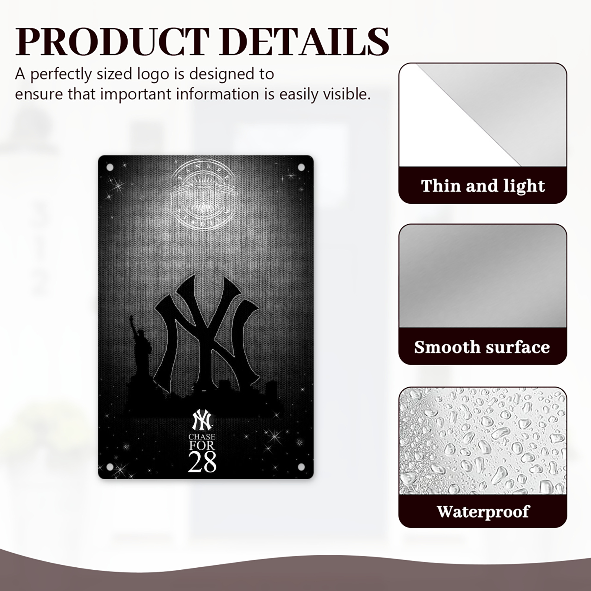 New York Yankees 313 8x12inch Vertical Aluminum Sign - Durable Fade-Resistant Indoor/Outdoor Safety & Information Plaque For Office, Hotel, Restaurant, Bar, Public Spaces