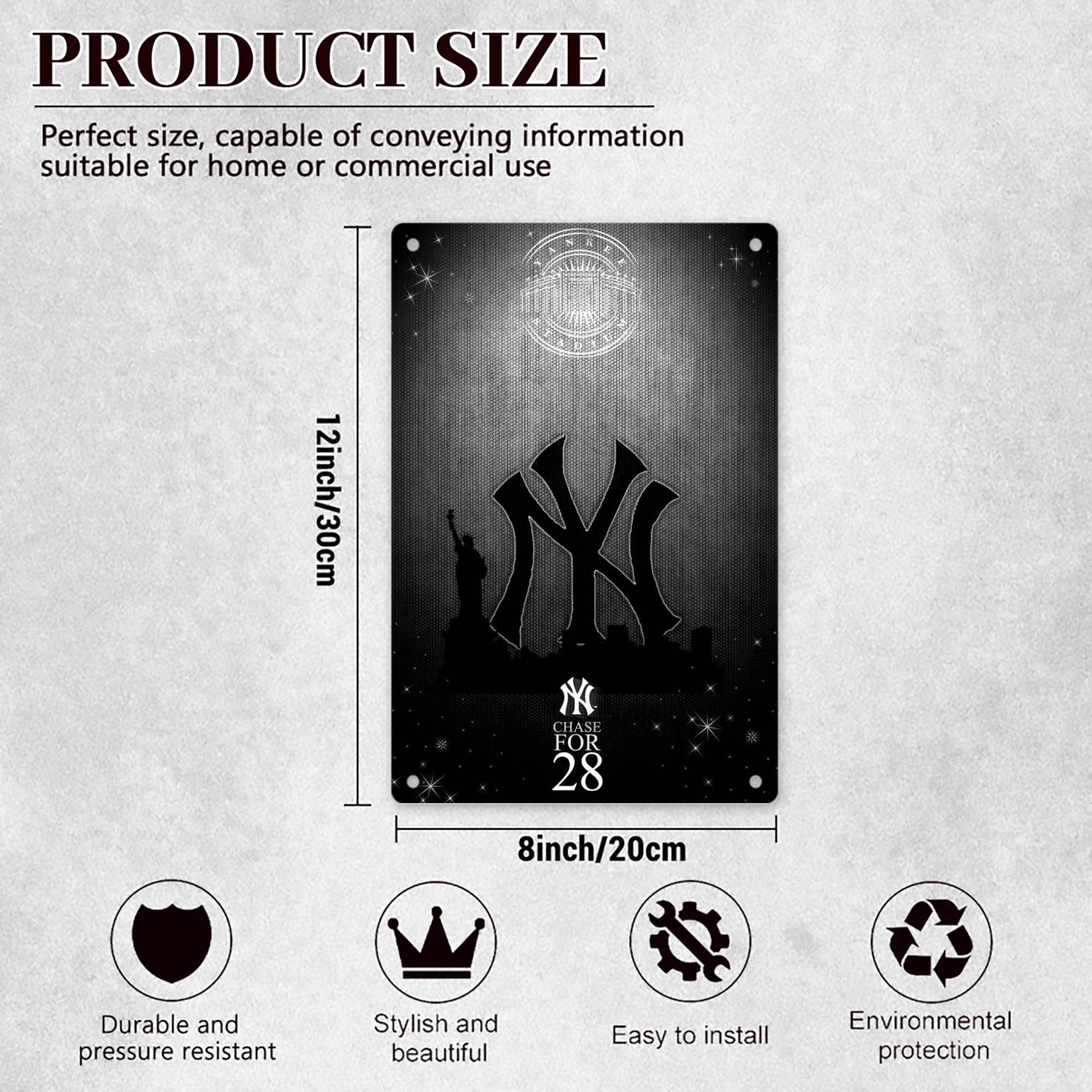 New York Yankees 313 8x12inch Vertical Aluminum Sign - Durable Fade-Resistant Indoor/Outdoor Safety & Information Plaque For Office, Hotel, Restaurant, Bar, Public Spaces