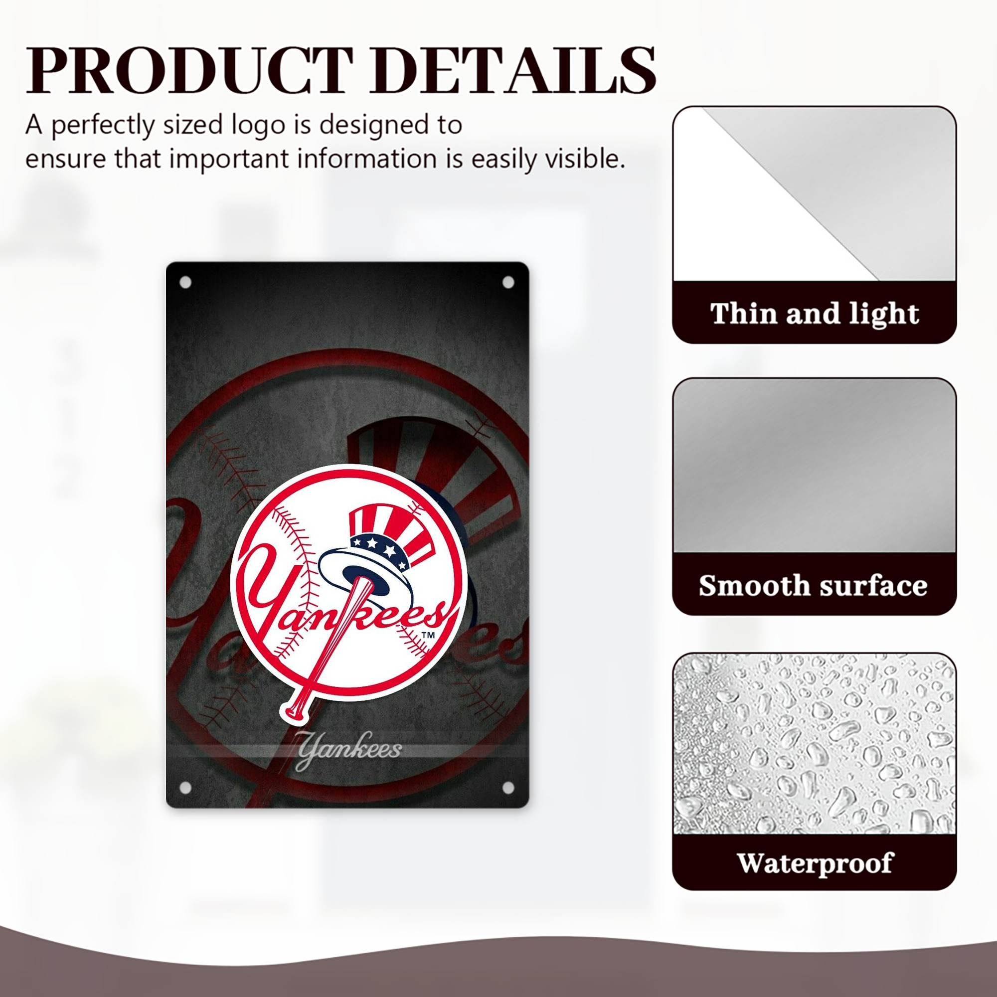 New York Yankees 228 8x12inch Vertical Aluminum Sign - Durable Fade-Resistant Indoor/Outdoor Safety & Information Plaque For Office, Hotel, Restaurant, Bar, Public Spaces