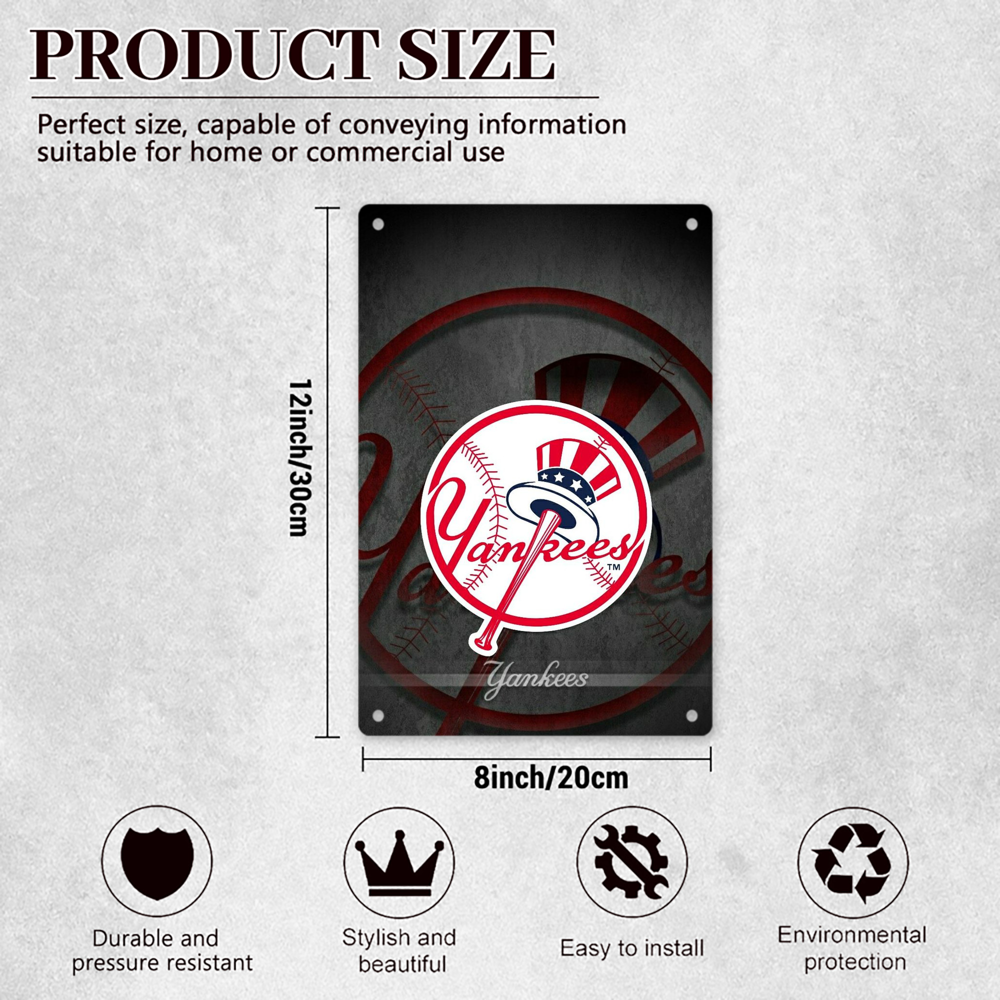 New York Yankees 228 8x12inch Vertical Aluminum Sign - Durable Fade-Resistant Indoor/Outdoor Safety & Information Plaque For Office, Hotel, Restaurant, Bar, Public Spaces