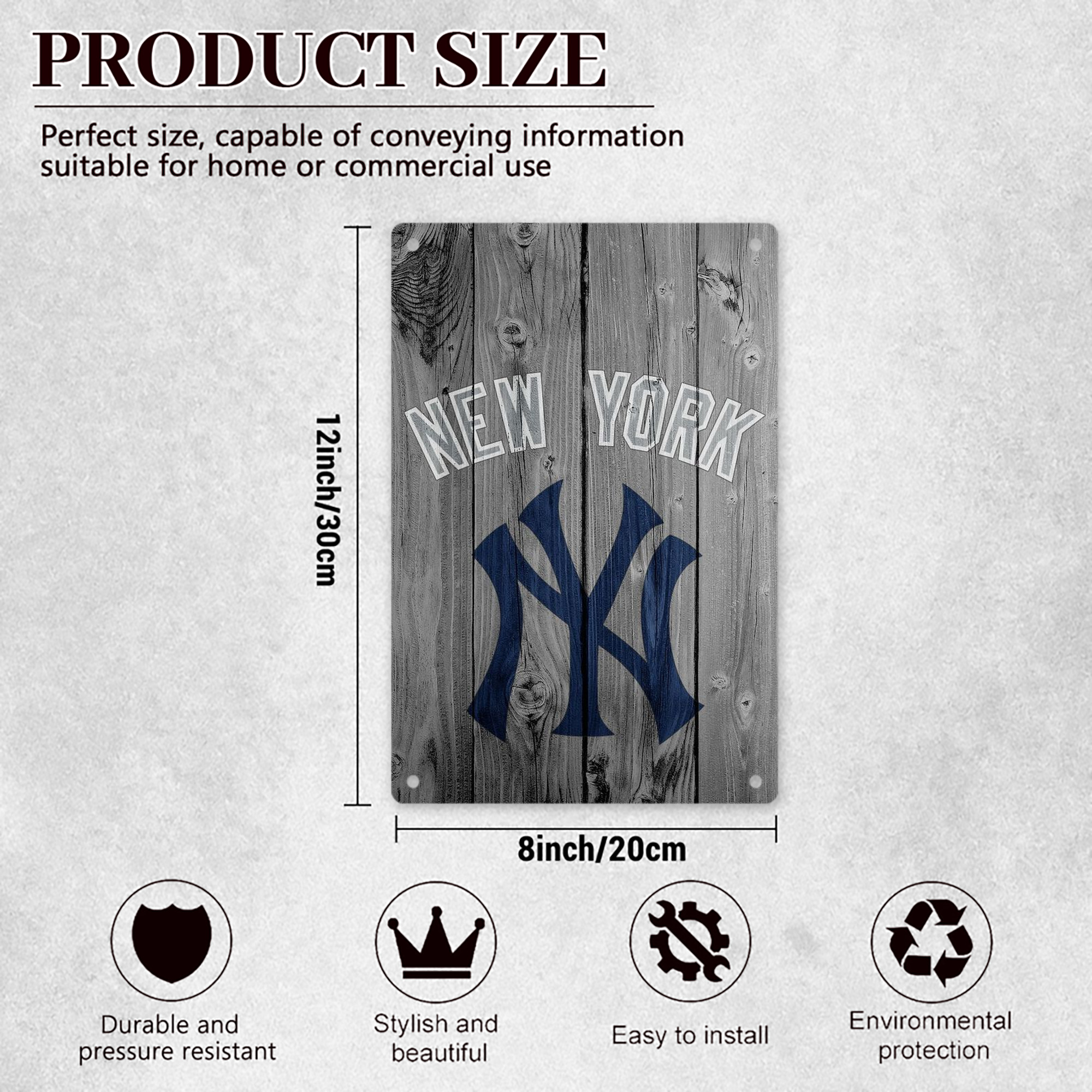New York Yankees 204 8x12inch Vertical Aluminum Sign - Durable Fade-Resistant Indoor/Outdoor Safety & Information Plaque For Office, Hotel, Restaurant, Bar, Public Spaces
