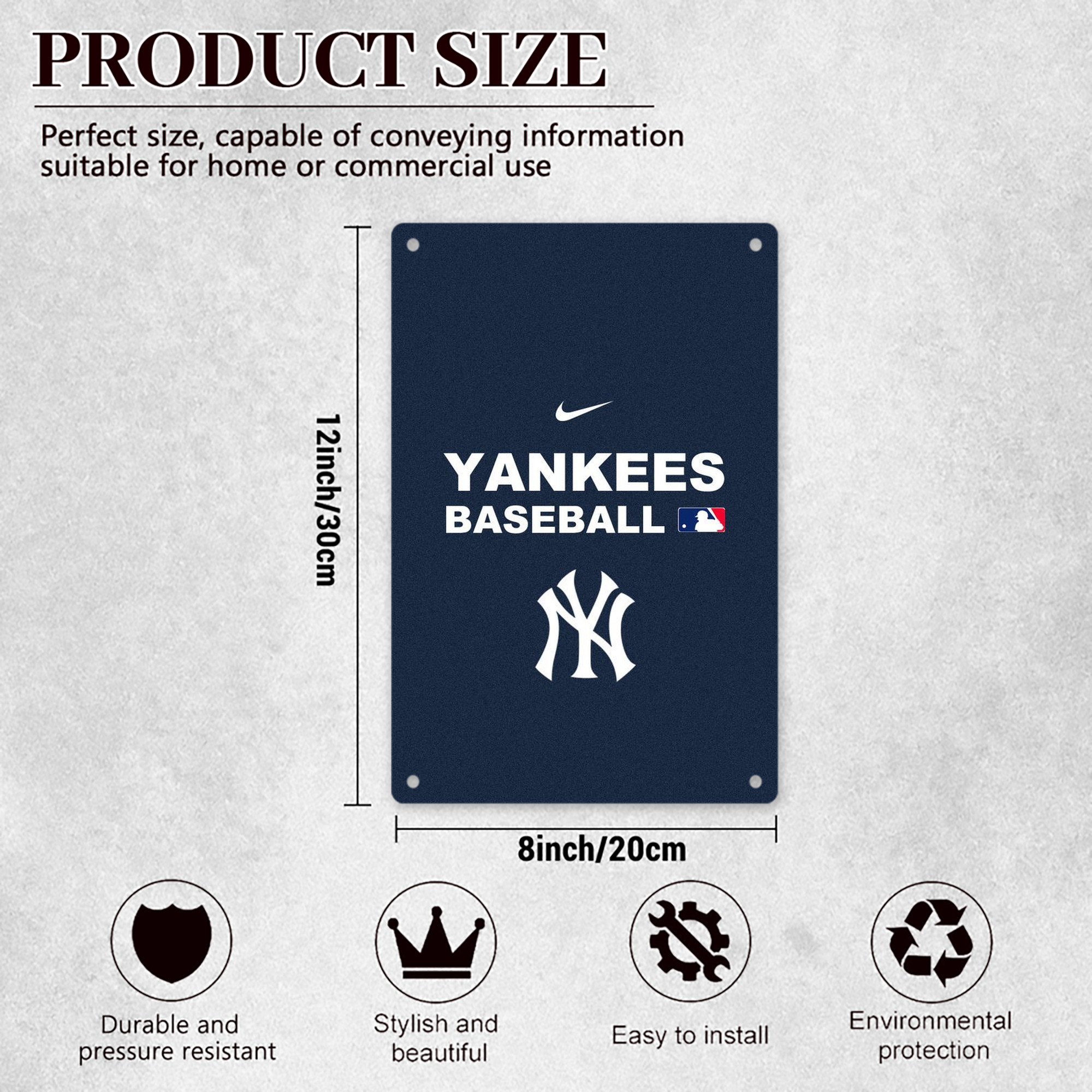New York Yankees 214 8x12inch Vertical Aluminum Sign - Durable Fade-Resistant Indoor/Outdoor Safety & Information Plaque For Office, Hotel, Restaurant, Bar, Public Spaces