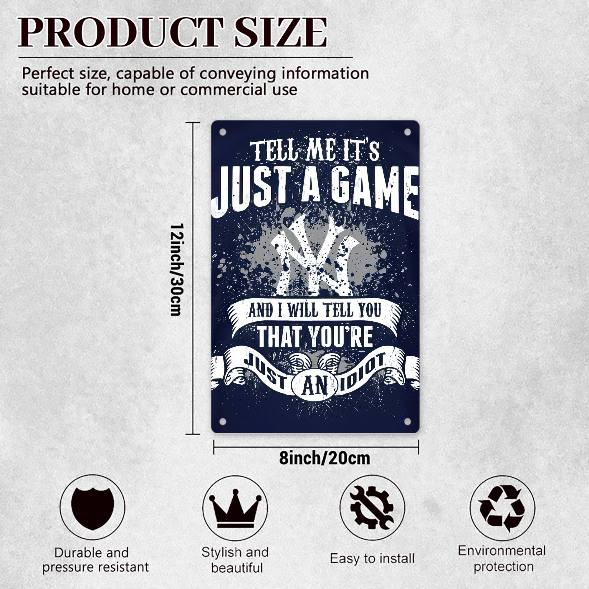 New York Yankees 322 8x12inch Vertical Aluminum Sign - Durable Fade-Resistant Indoor/Outdoor Safety & Information Plaque For Office, Hotel, Restaurant, Bar, Public Spaces