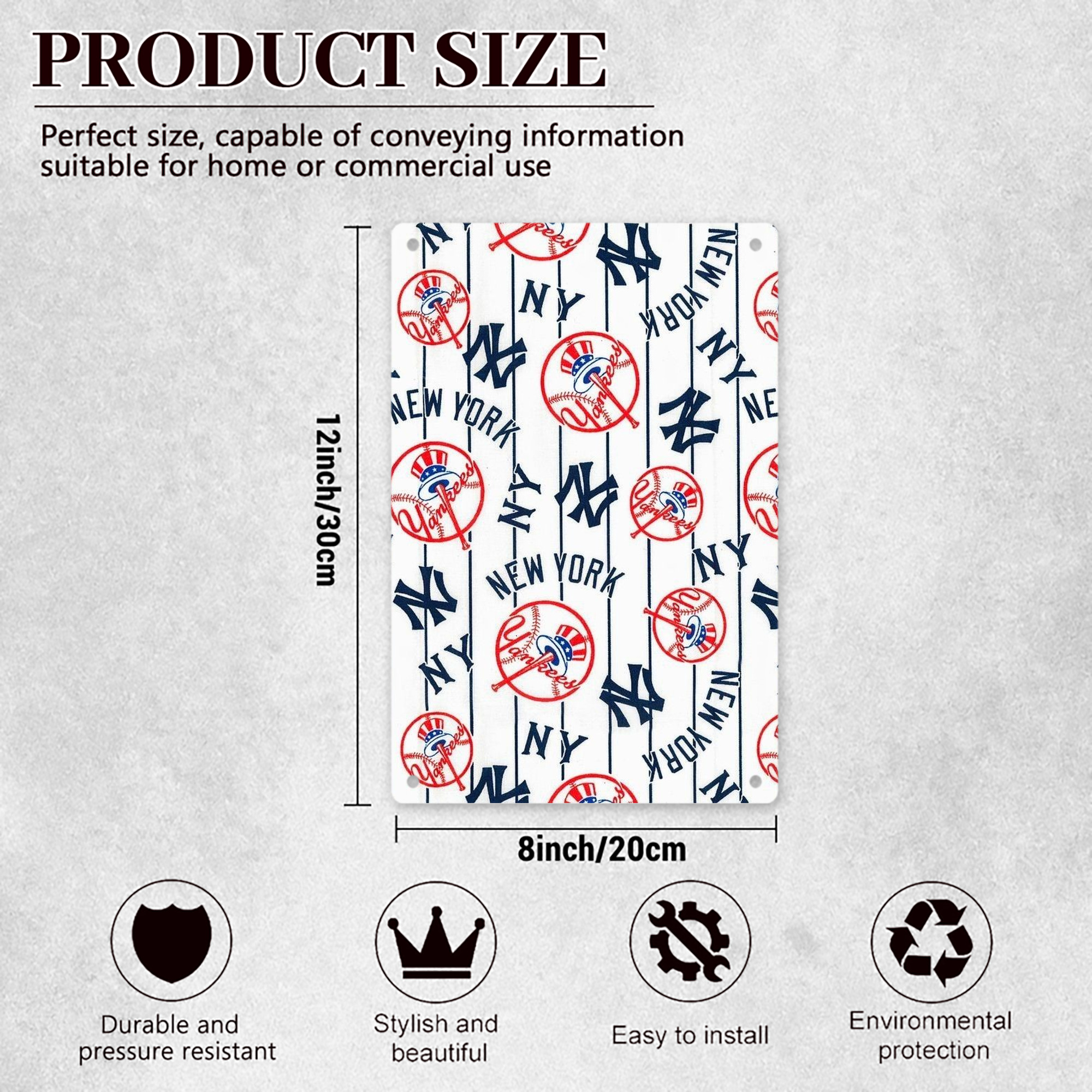 New York Yankees 219 8x12inch Vertical Aluminum Sign - Durable Fade-Resistant Indoor/Outdoor Safety & Information Plaque For Office, Hotel, Restaurant, Bar, Public Spaces