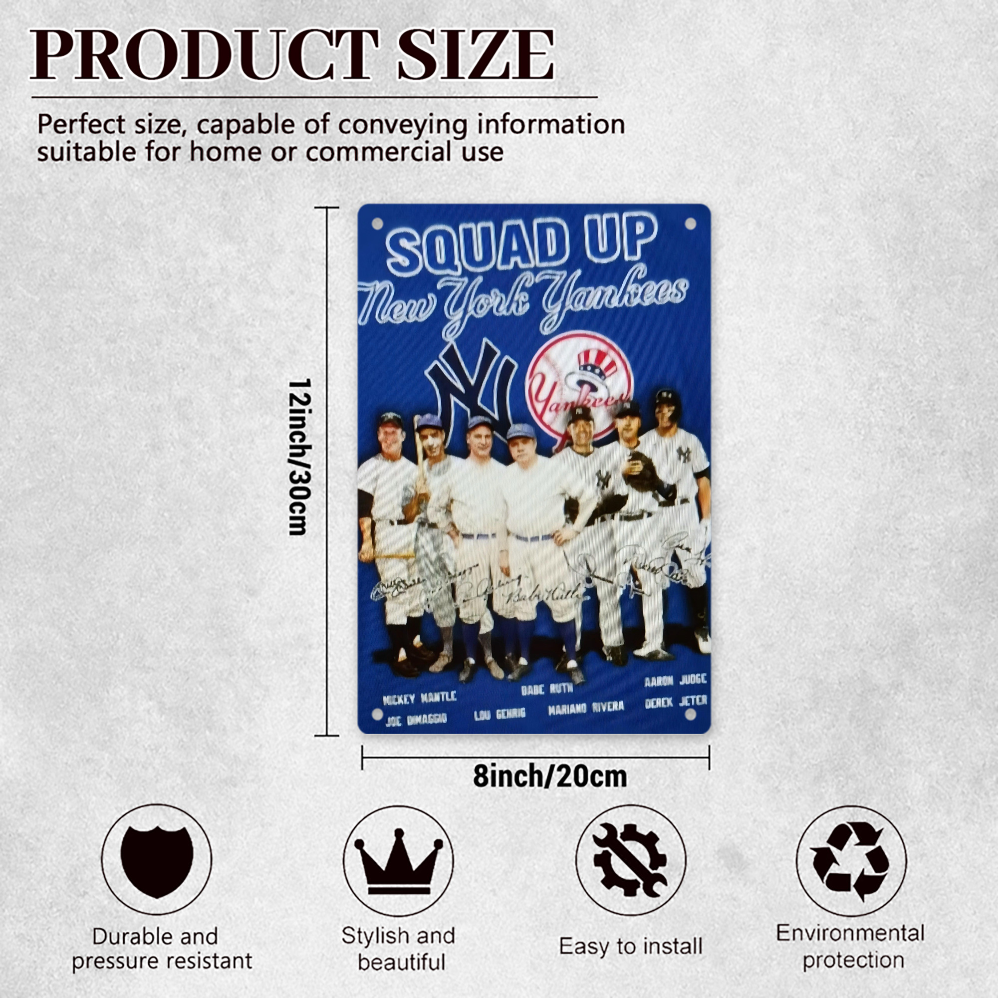 New York Yankees 312 8x12inch Vertical Aluminum Sign - Durable Fade-Resistant Indoor/Outdoor Safety & Information Plaque For Office, Hotel, Restaurant, Bar, Public Spaces